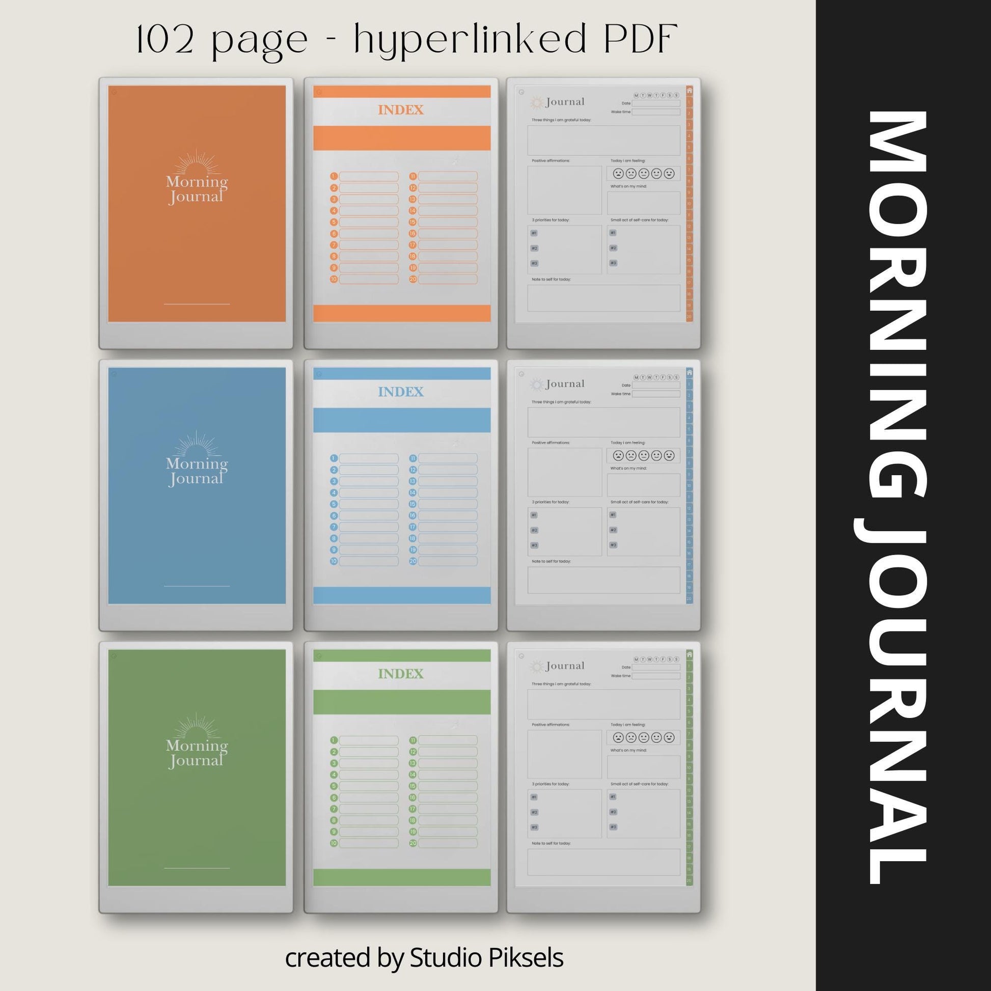 Morning journal bundle for reMarkable Paper Pro with hyperlinked daily reflection pages customizable index and guided gratitude prompts.