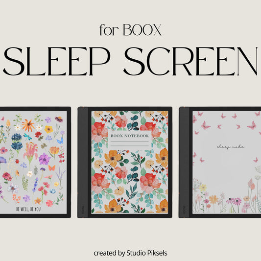 BOOX Sleep Screen Bundle with floral and butterfly nature-inspired screen covers for BOOX color and grayscale E Ink devices