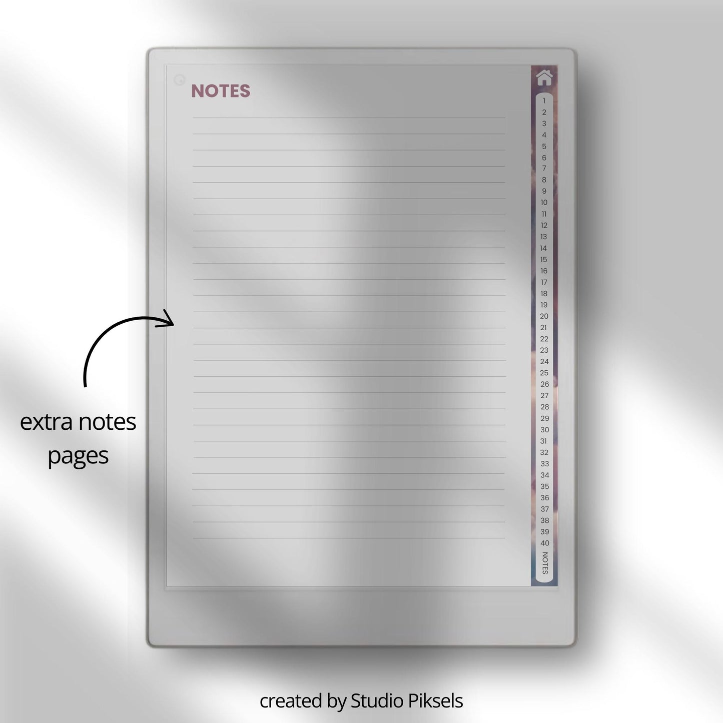 Cornell notes for reMarkable Paper Pro with hyperlinked navigation and structured note-taking pages.