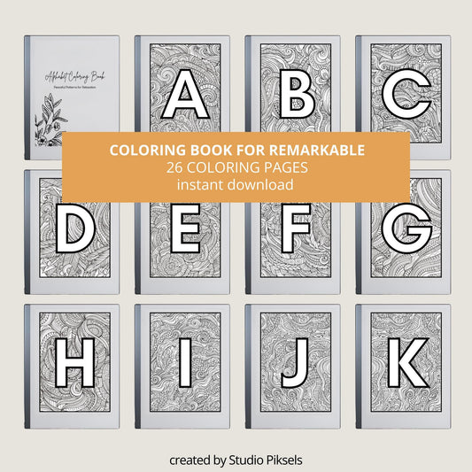 Mindful Alphabet Coloring Book for Adults fitting reMarkable tablets