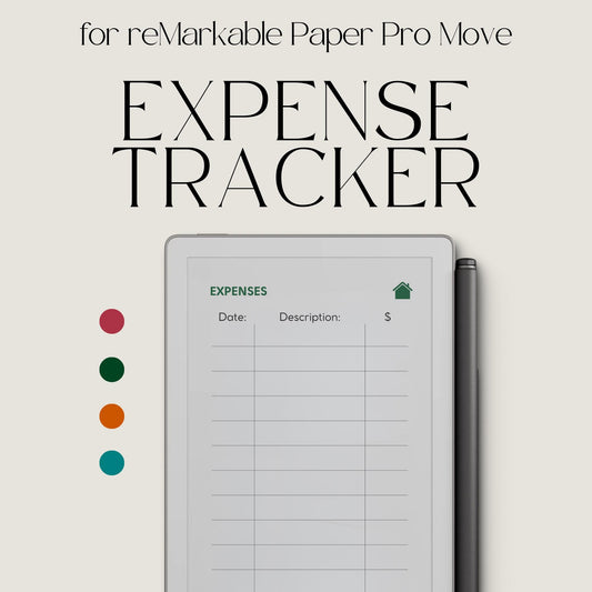 Hyperlinked expense trackers notebook for reMarkable Paper Pro Move.