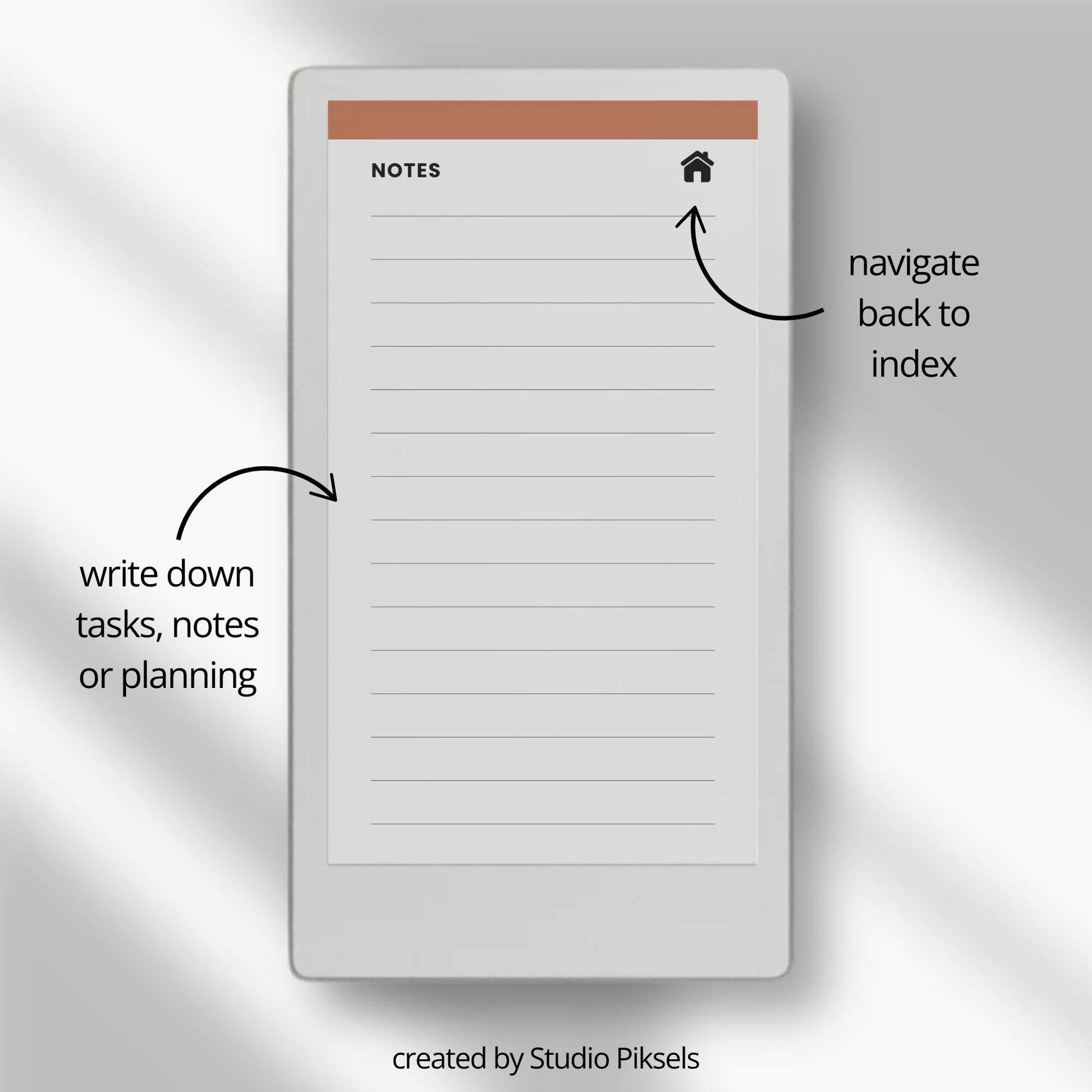 To-do list notebook for reMarkable Paper Pro Move with hyperlinked tasks and linked notes pages.