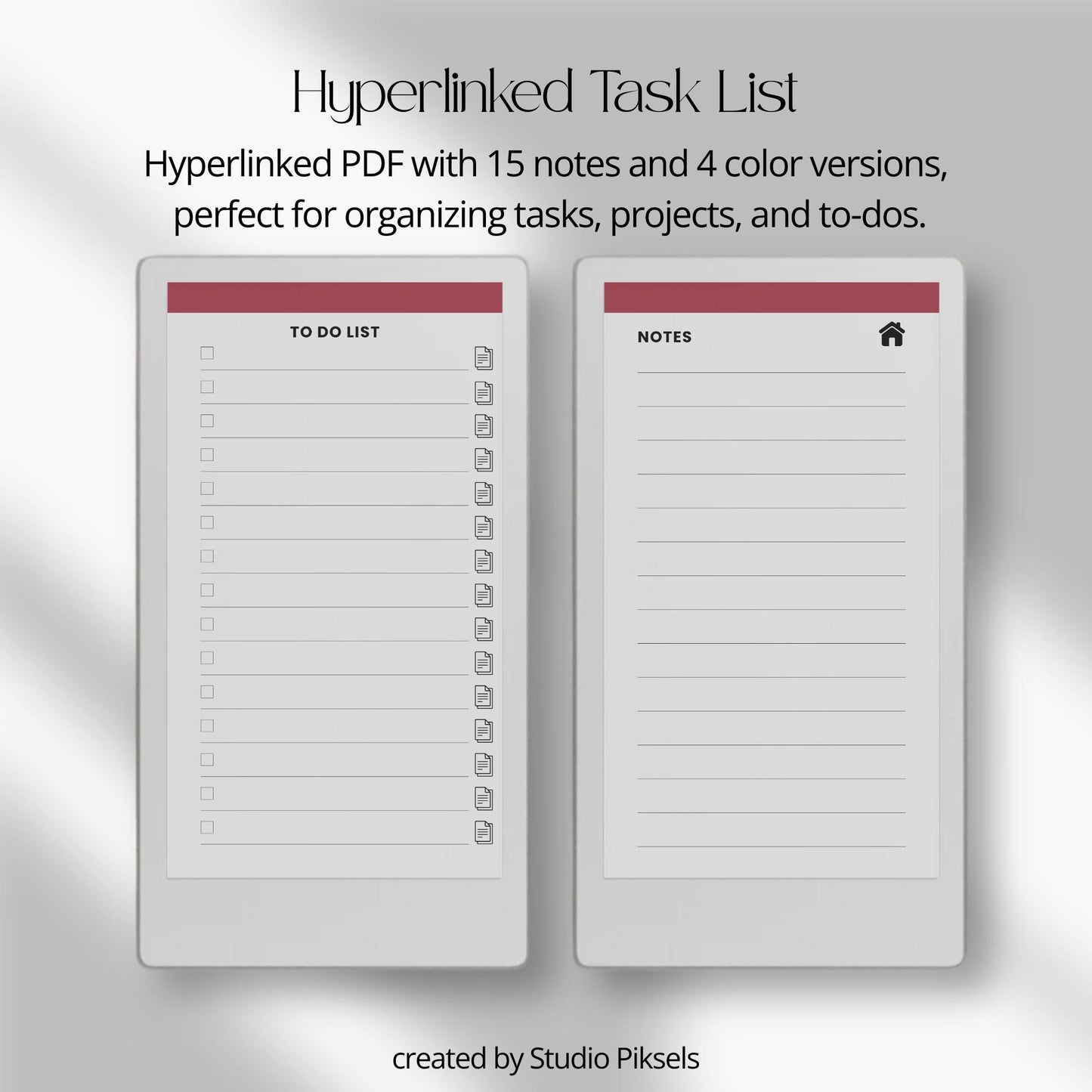 To-do list notebook for reMarkable Paper Pro Move with hyperlinked tasks and linked notes pages.