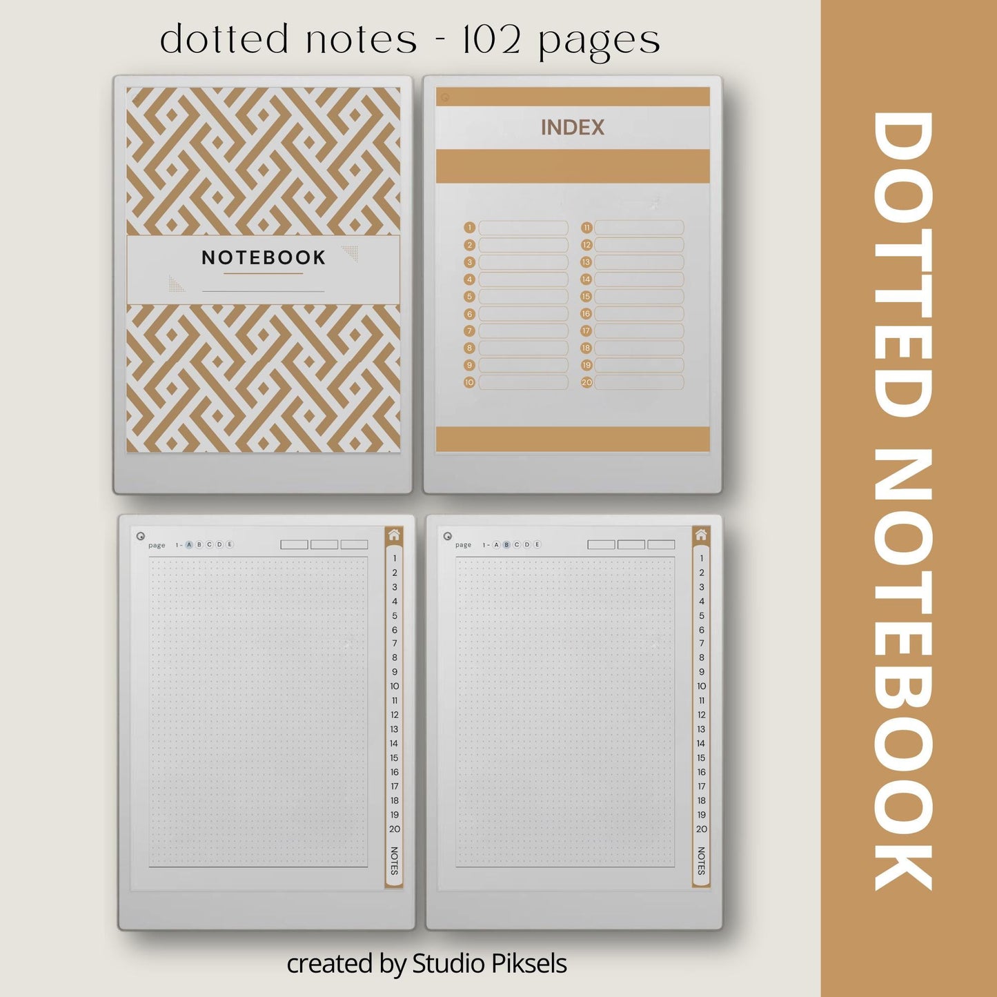 Custom index notebooks for reMarkable Paper Pro with lined, grid, dotted, and blank hyperlinked notebooks and clickable index.