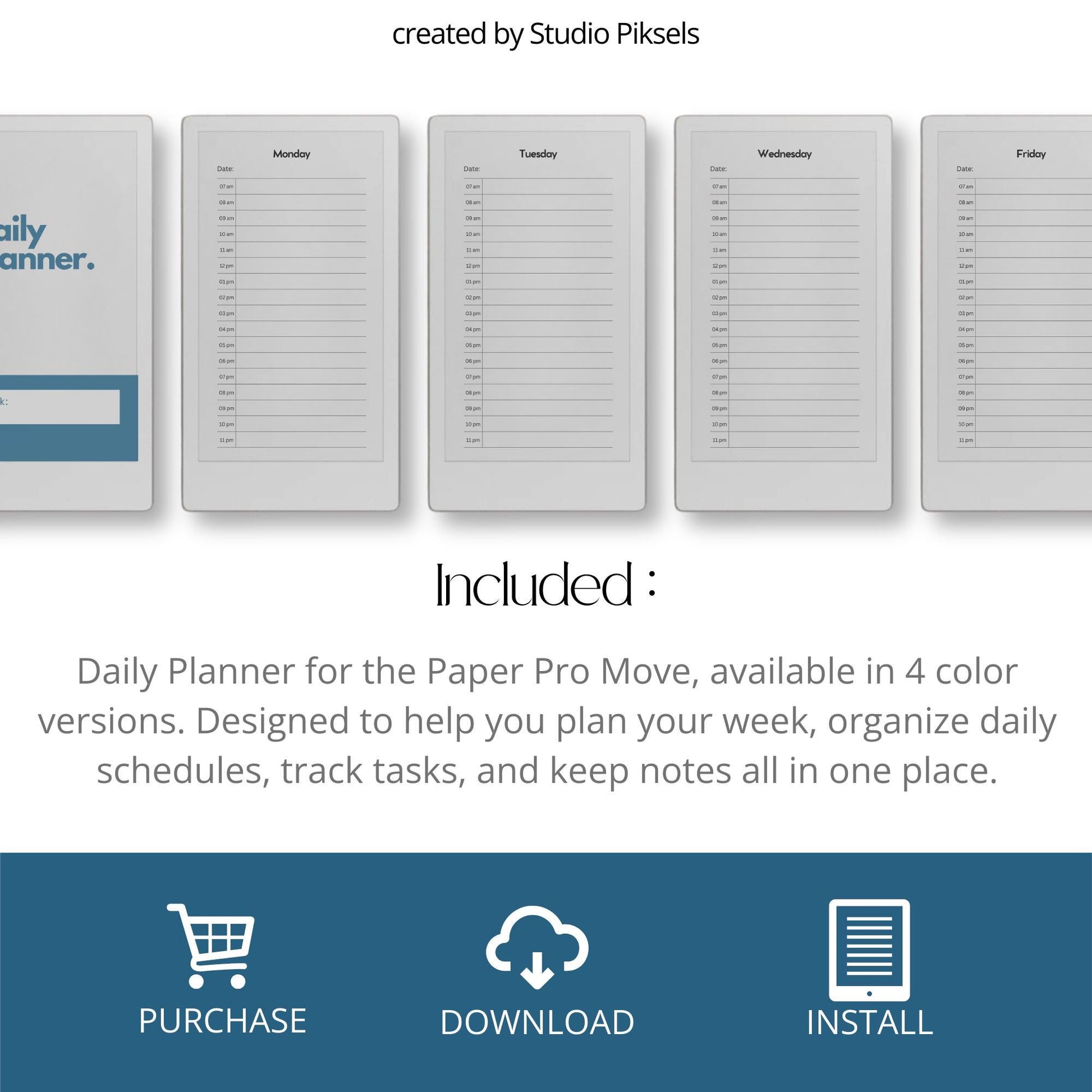 Daily planners for reMarkable Paper Pro Move with hourly schedule pages.