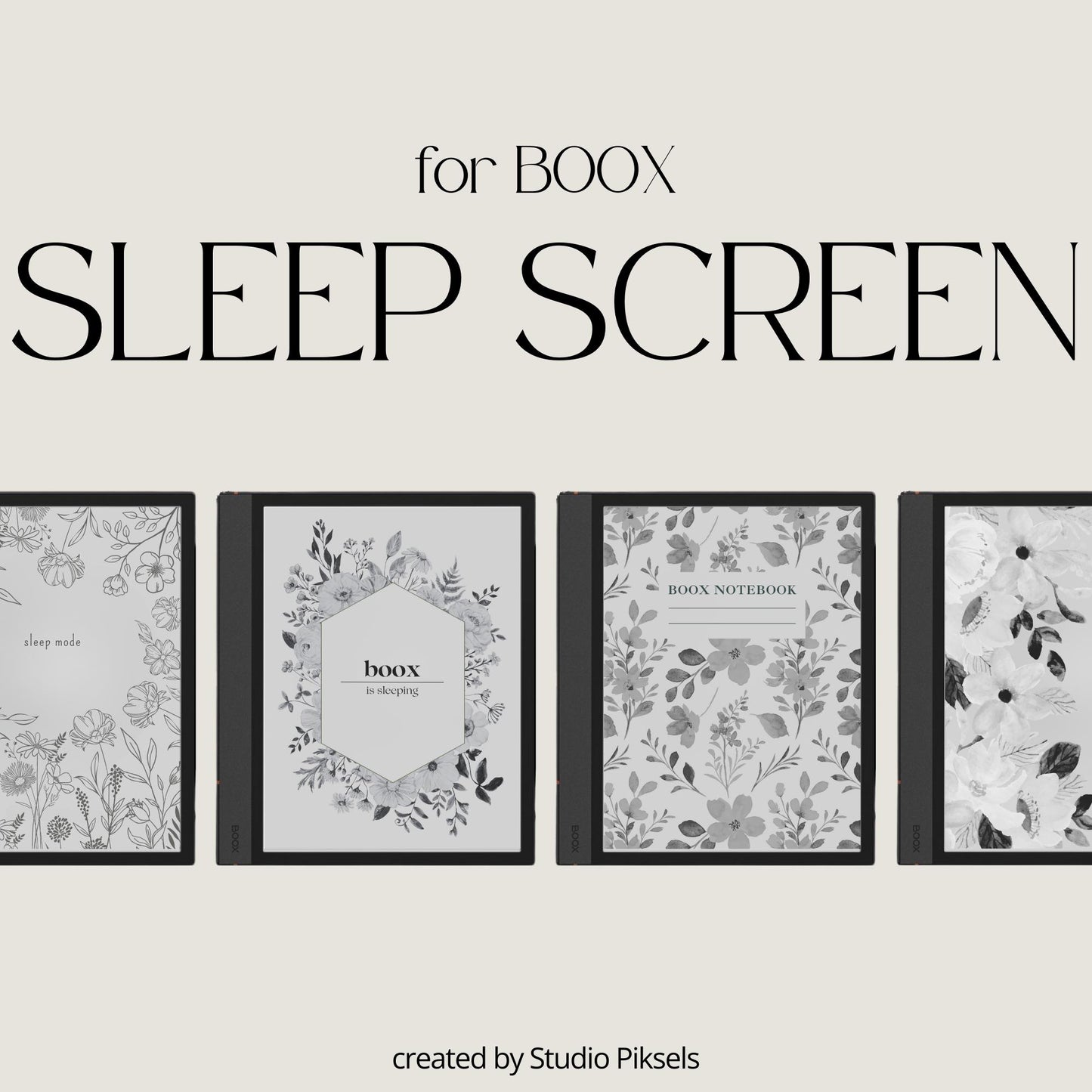 BOOX Sleep Screen Bundle with four elegant floral and botanical screen covers for BOOX and grayscale E Ink devices
