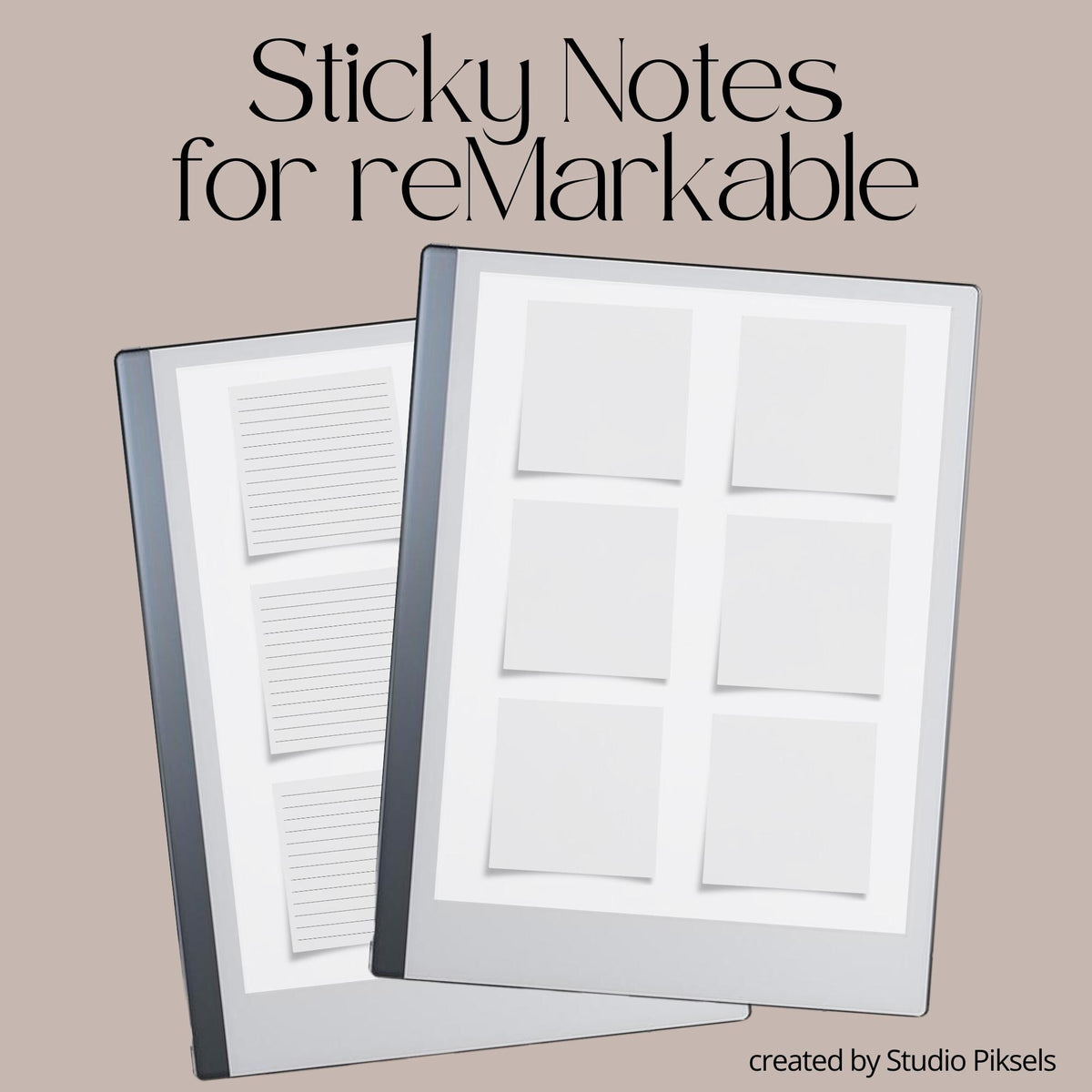 4 digital Sticky Note Notebooks for reMarkable 2 and Paper Pure featuring lined, dotted, blank, and mixed memo layouts with 120 reusable pages plus Capture Tool compatibility.