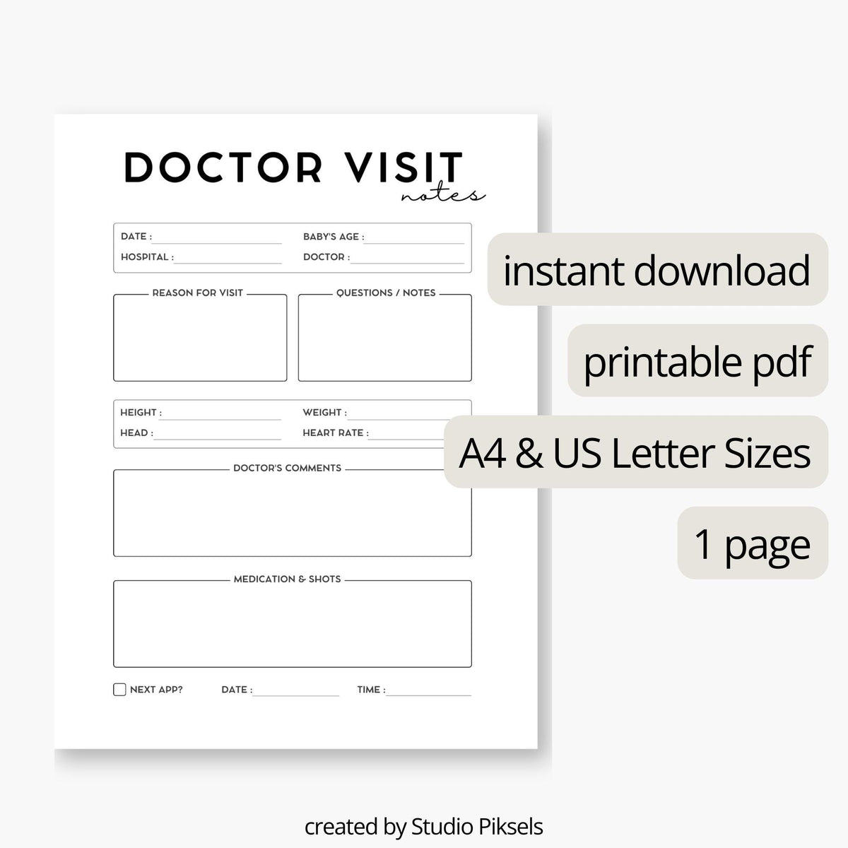 Baby Doctor Visit Log, Baby Log, Doctor Notes