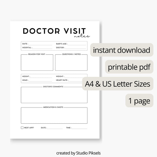 Baby Doctor Visit Log, Baby Log, Doctor Notes