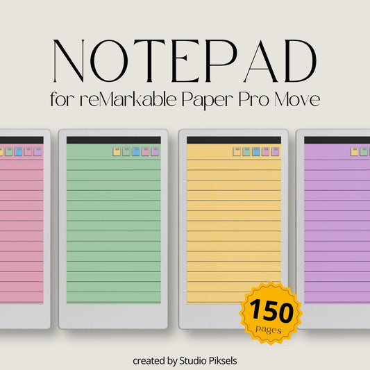 150 page hyperlinked color notepad for reMarkable Paper Pro Move.