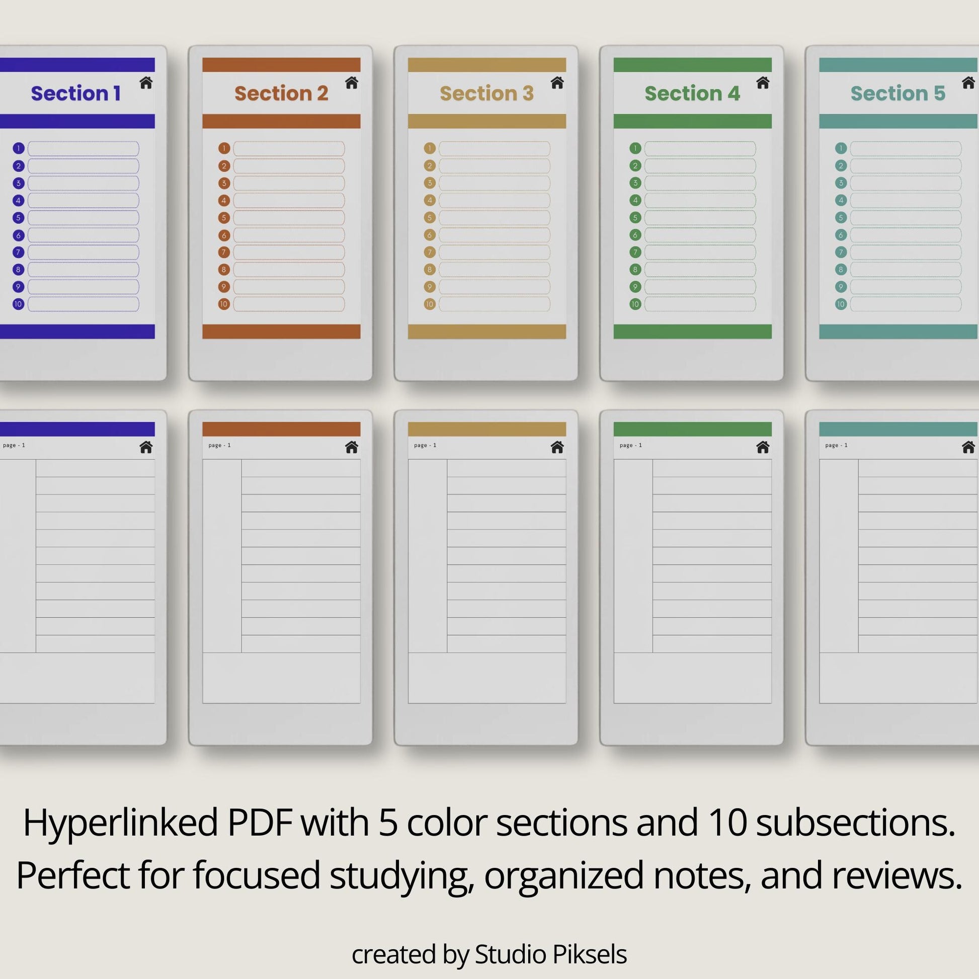 Cornell notes notebook for reMarkable Paper Pro Move with hyperlinked sections and minimalist study pages.
