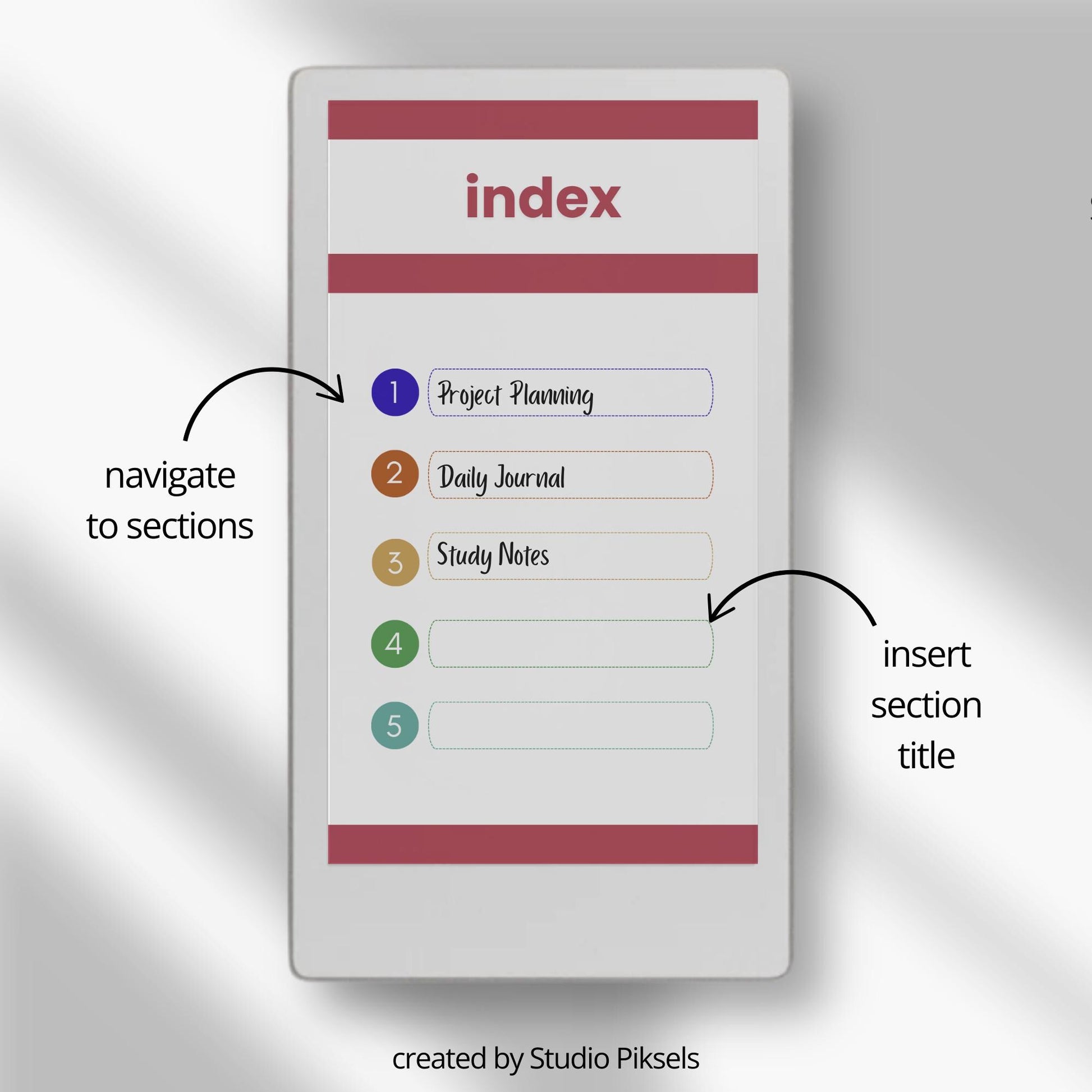 Cornell notes notebook for reMarkable Paper Pro Move with hyperlinked sections and minimalist study pages.