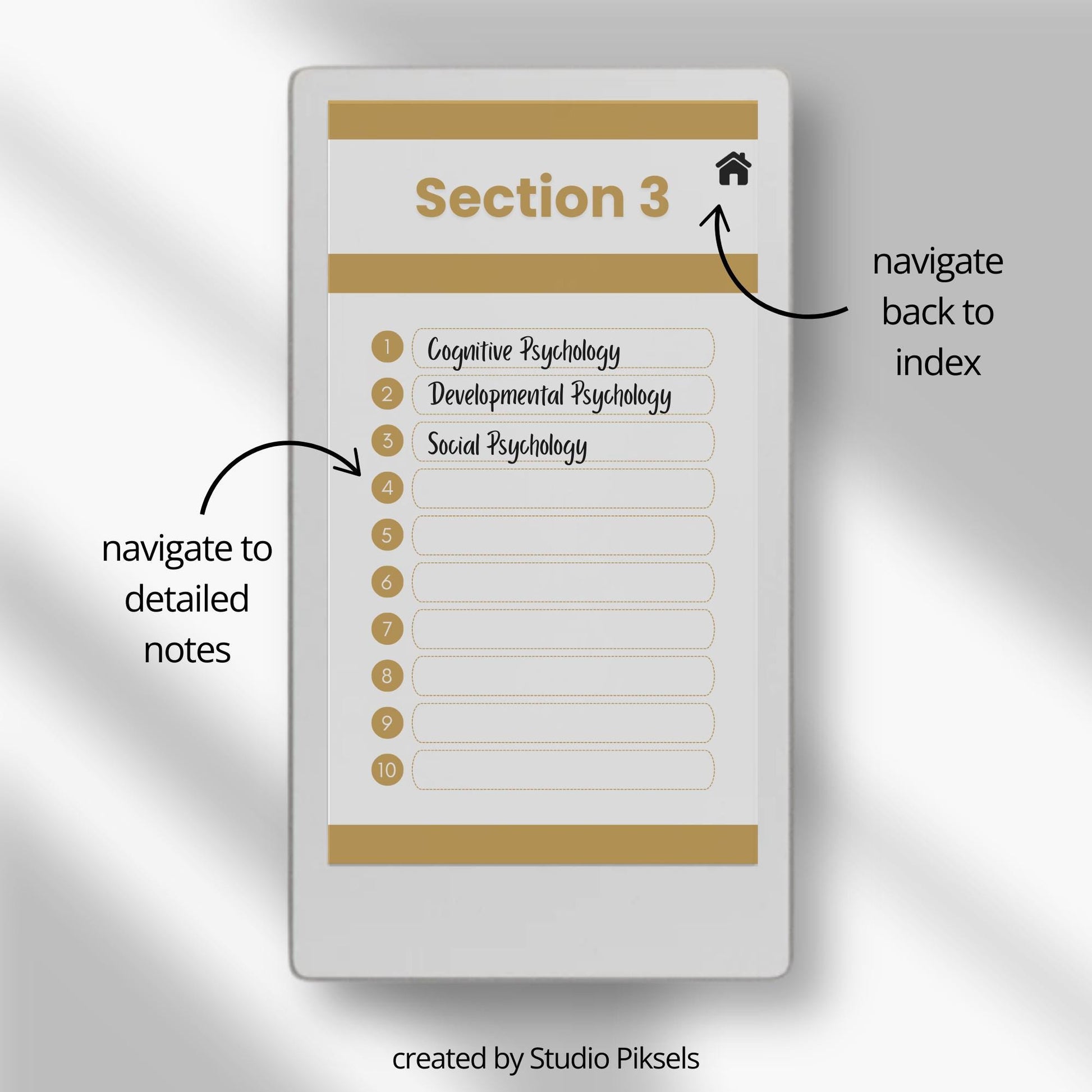 Cornell notes notebook for reMarkable Paper Pro Move with hyperlinked sections and minimalist study pages.