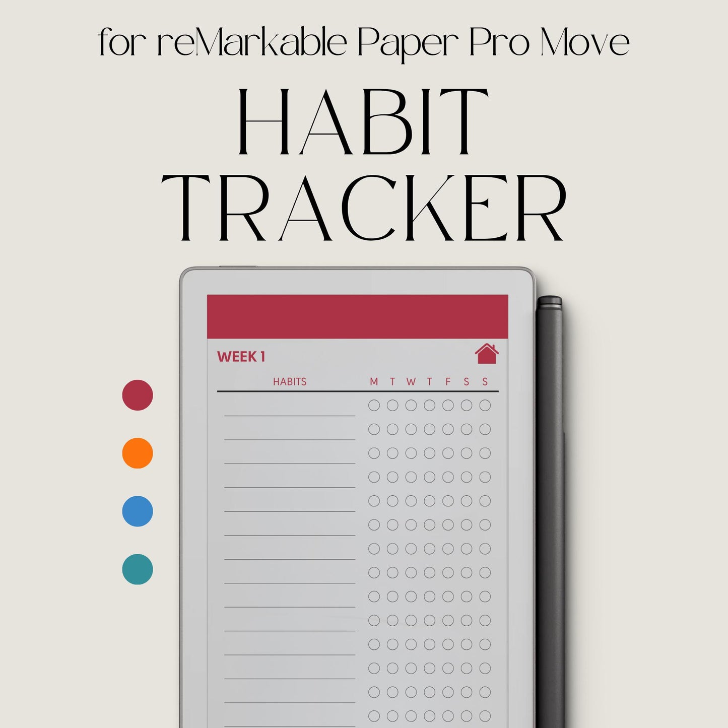 Fifty-two week hyperlinked habit tracker for reMarkable Paper Pro Move with weekly habit checklists and clean minimalist layout.
