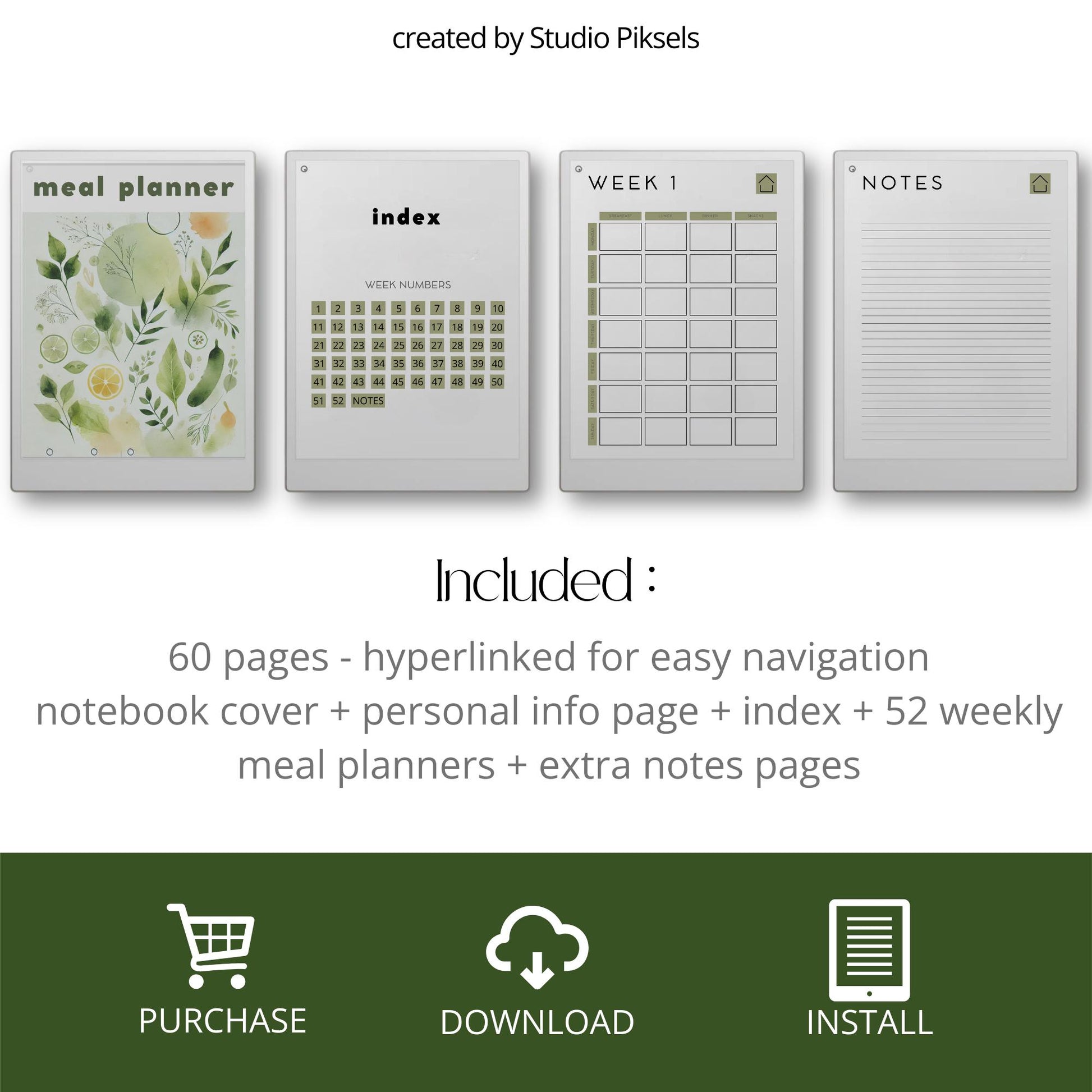 Plan weekly meals using a hyperlinked meal planner on reMarkable Paper Pro.