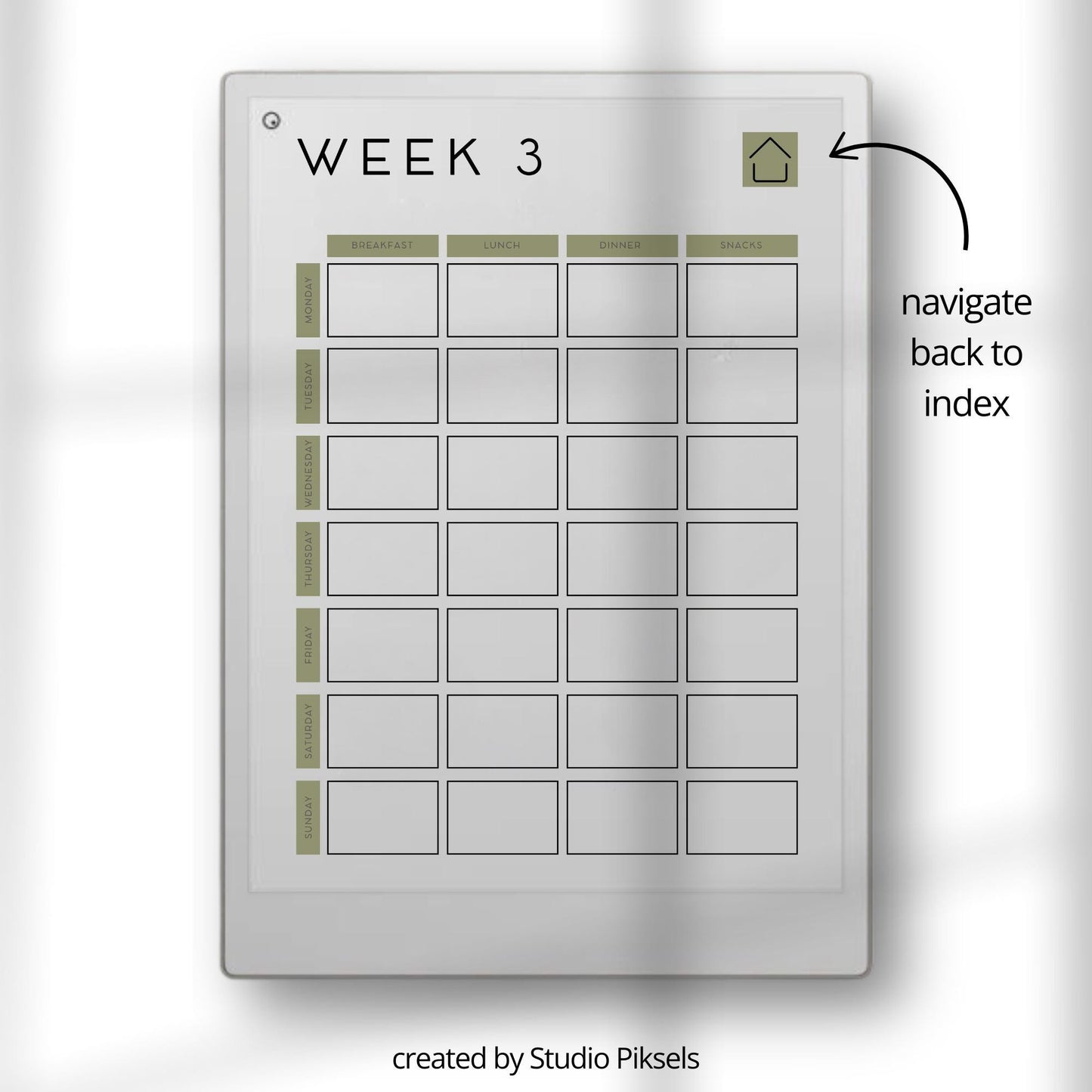Plan weekly meals using a hyperlinked meal planner on reMarkable Paper Pro.
