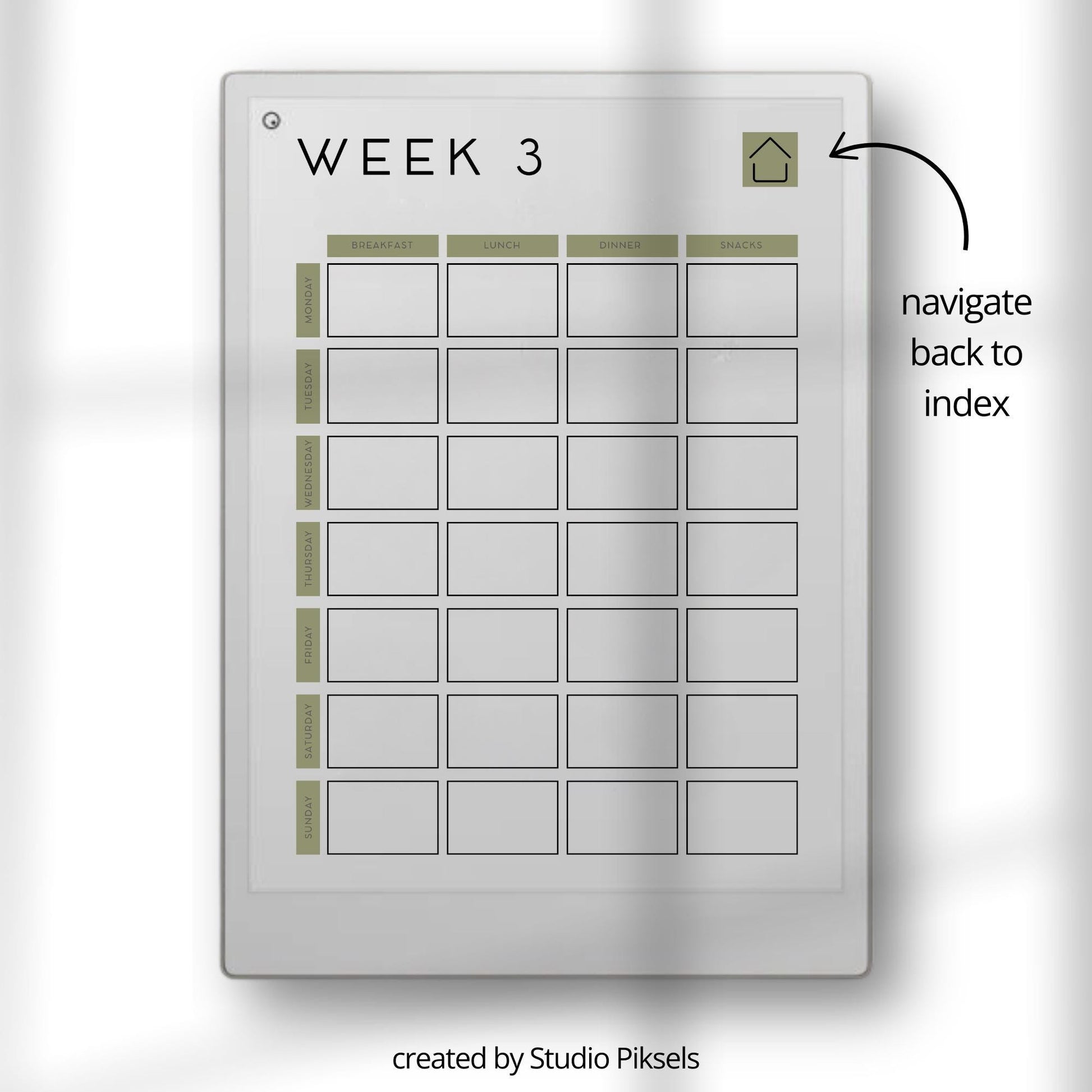 Plan weekly meals using a hyperlinked meal planner on reMarkable Paper Pro.