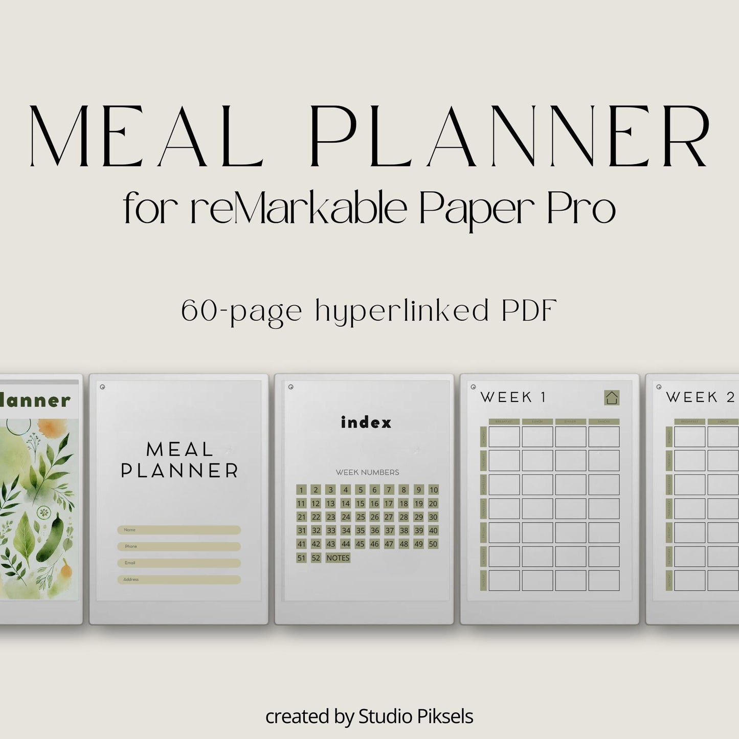 Plan weekly meals using a hyperlinked meal planner on reMarkable Paper Pro.
