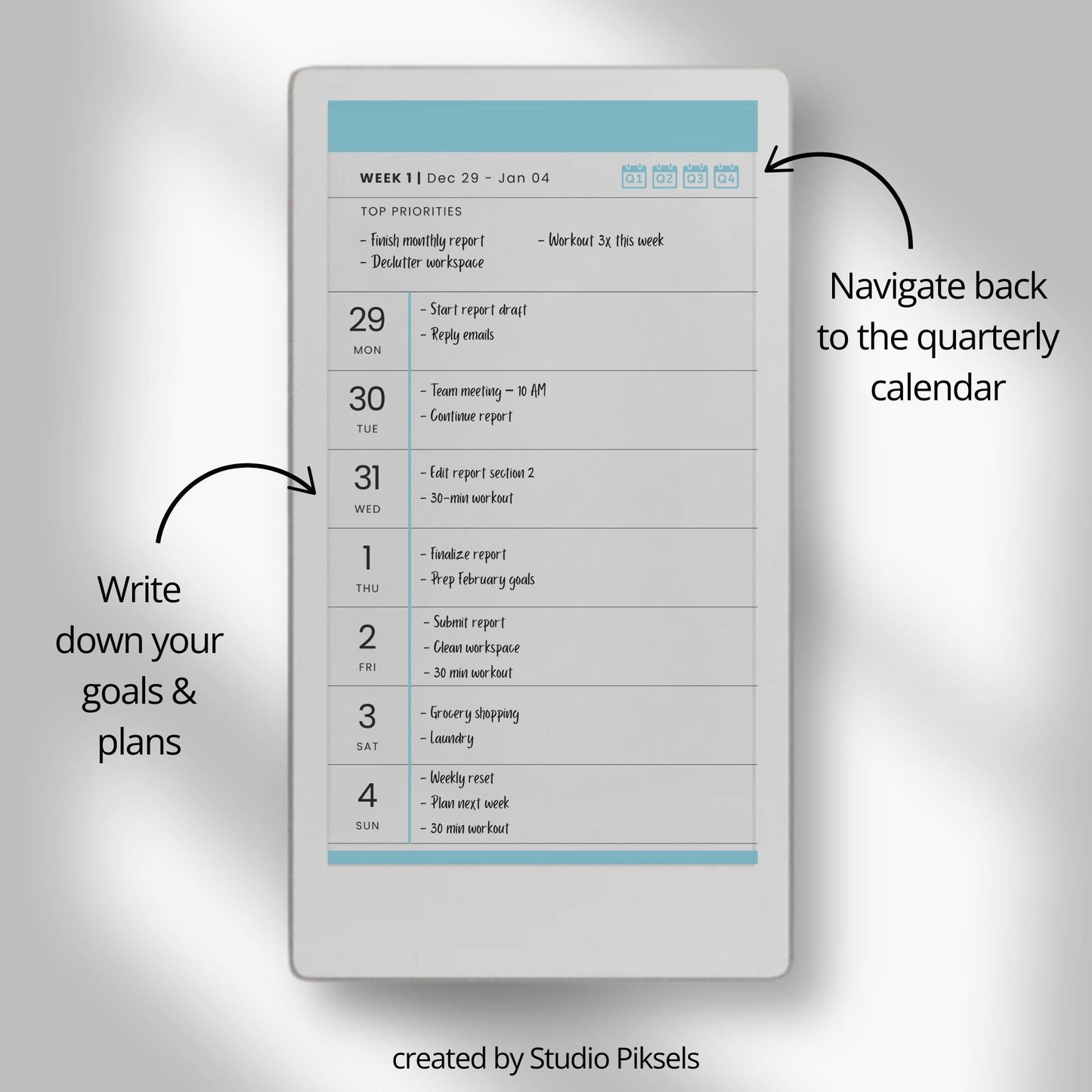 2026 Hyperlinked Weekly Planner for reMarkable Paper Pro Move