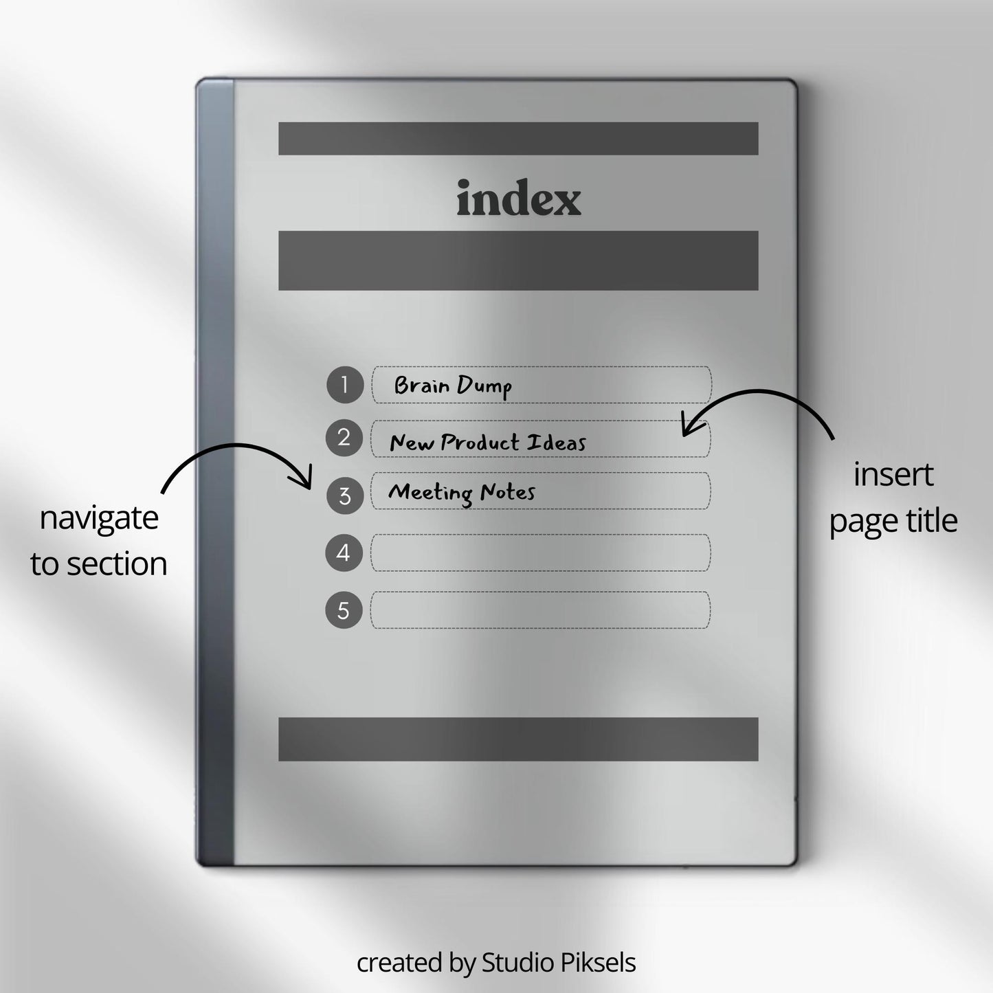Legal Pad Notebook Bundle for reMarkable with hyperlinked index, lined legal pad pages, and light and dark mode notebook designs.