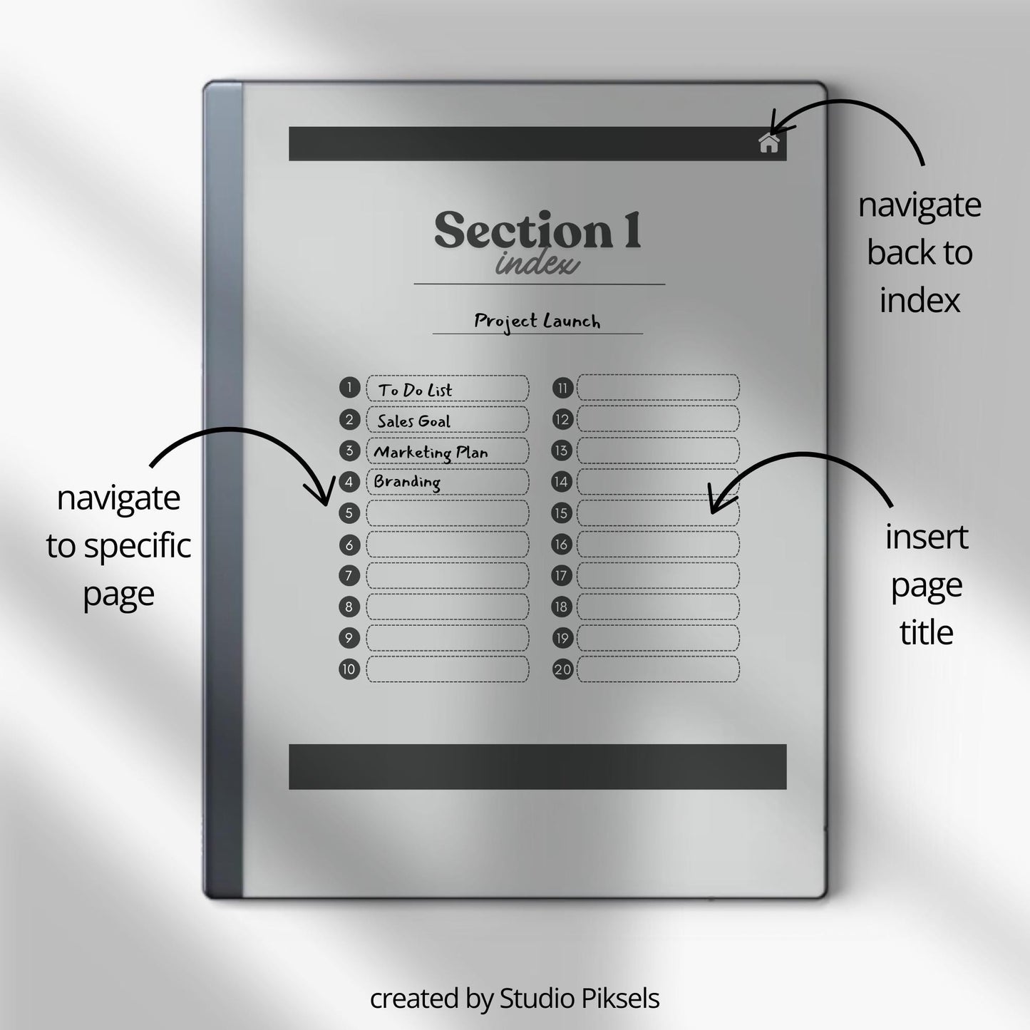 Legal Pad Notebook Bundle for reMarkable with hyperlinked index, lined legal pad pages, and light and dark mode notebook designs.