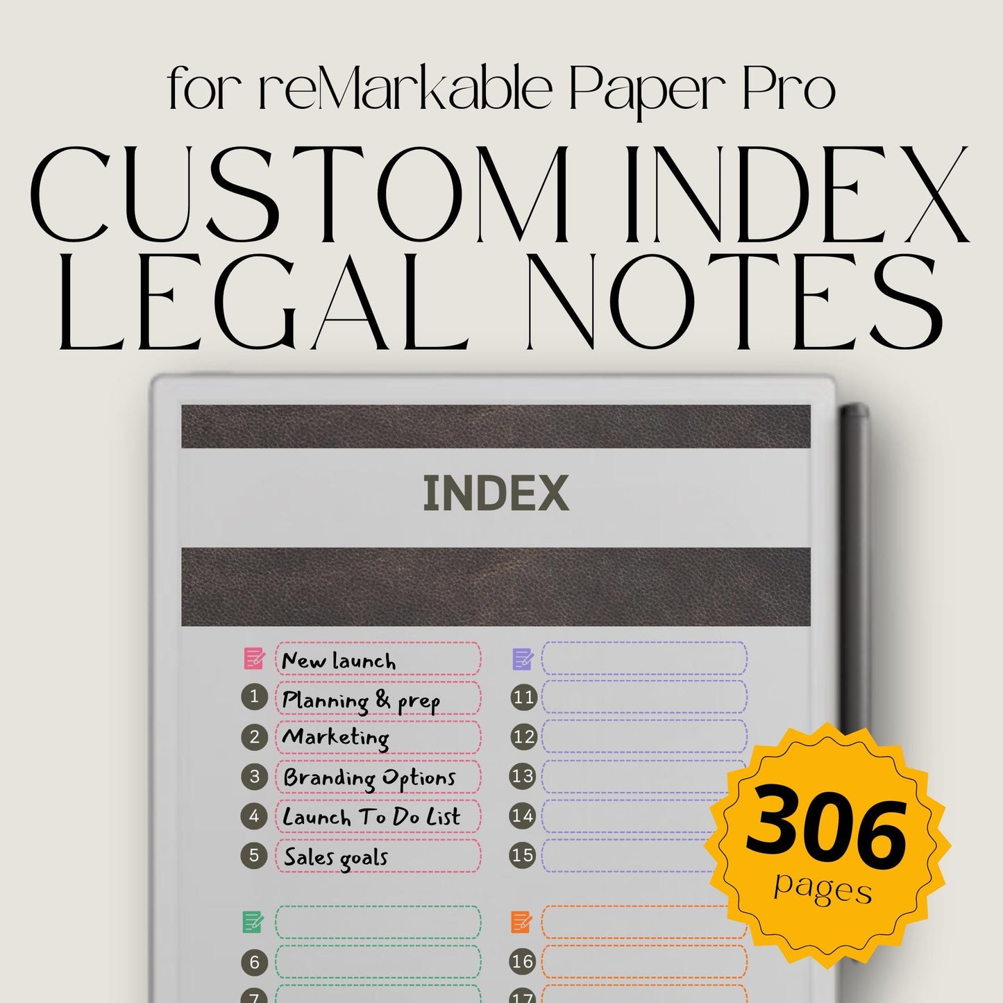 Build Your Own Index - Custom Legal Pad Paper Notebook for reMarkable Paper Pro