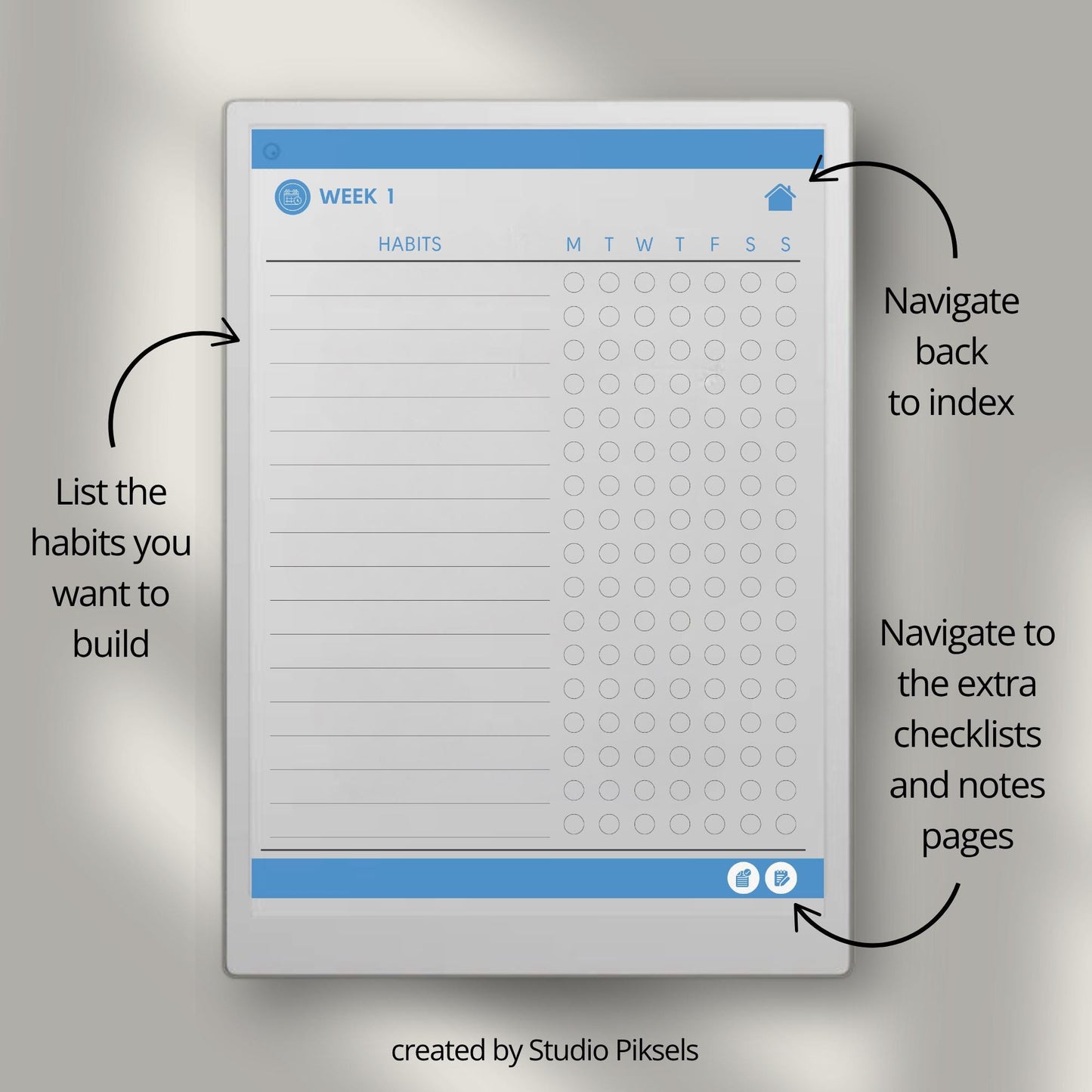Habit Tracker for reMarkable Paper Pro: 52-Week Habit Planning Notebook with Weekly Habit Lists, Notes & Checklists