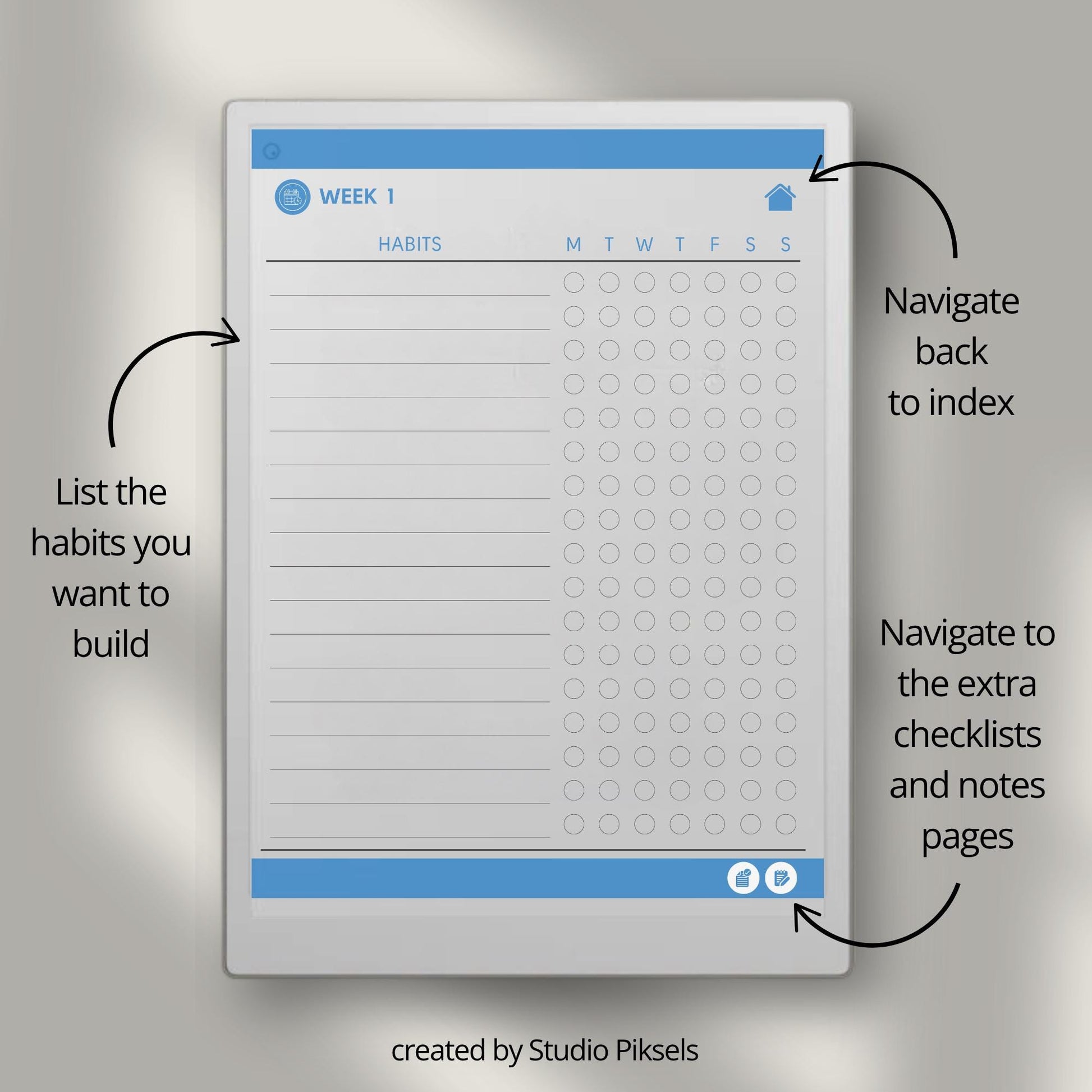 Habit Tracker for reMarkable Paper Pro: 52-Week Habit Planning Notebook with Weekly Habit Lists, Notes & Checklists