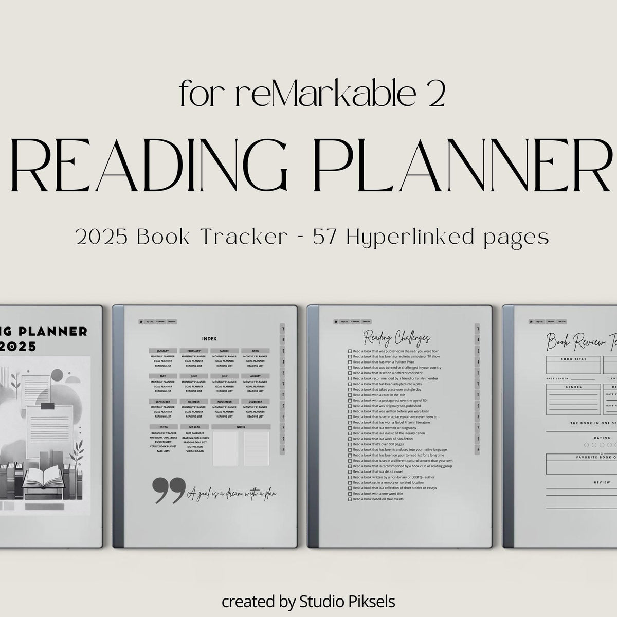 2025 Reading Planner for reMarkable