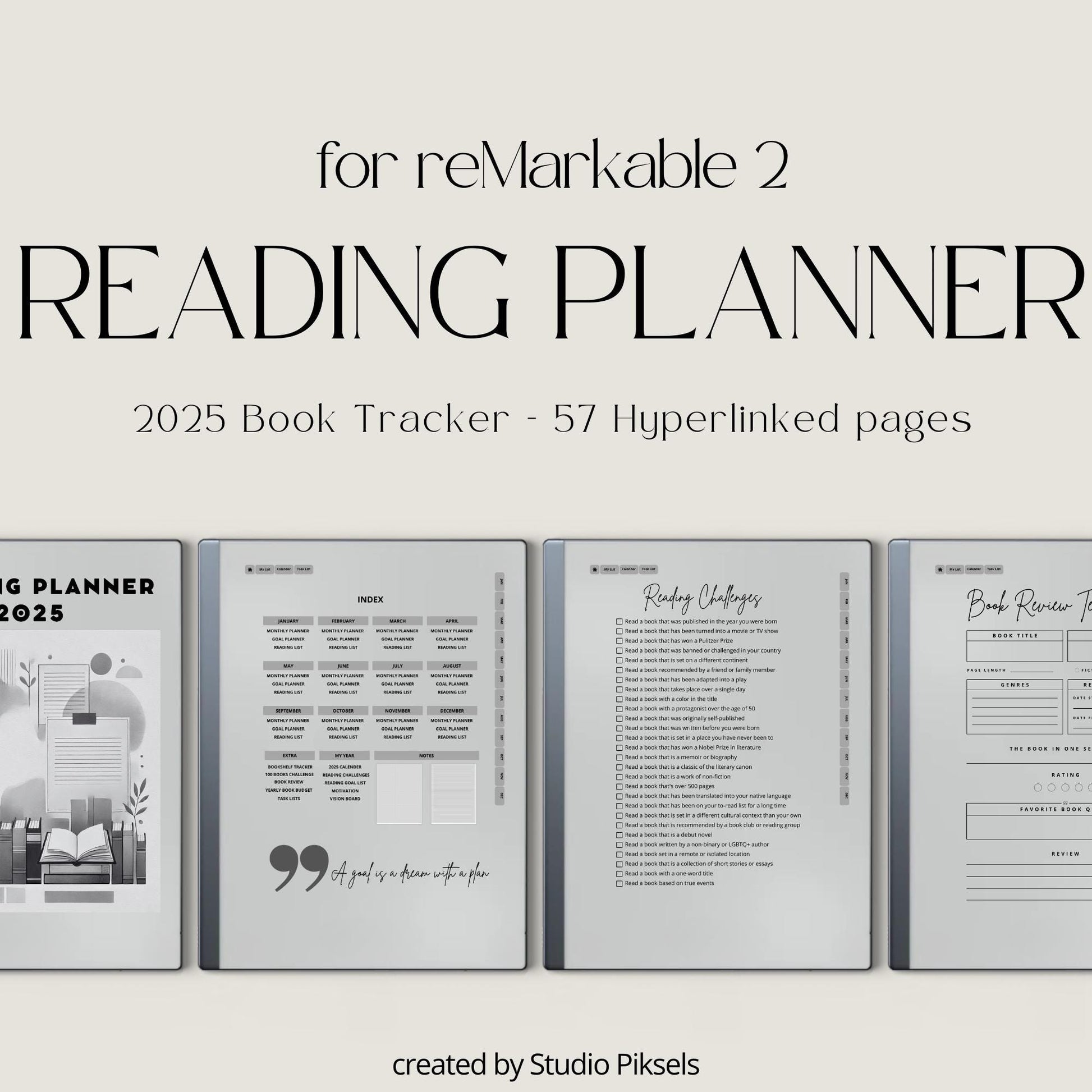 2025 Reading Planner for reMarkable