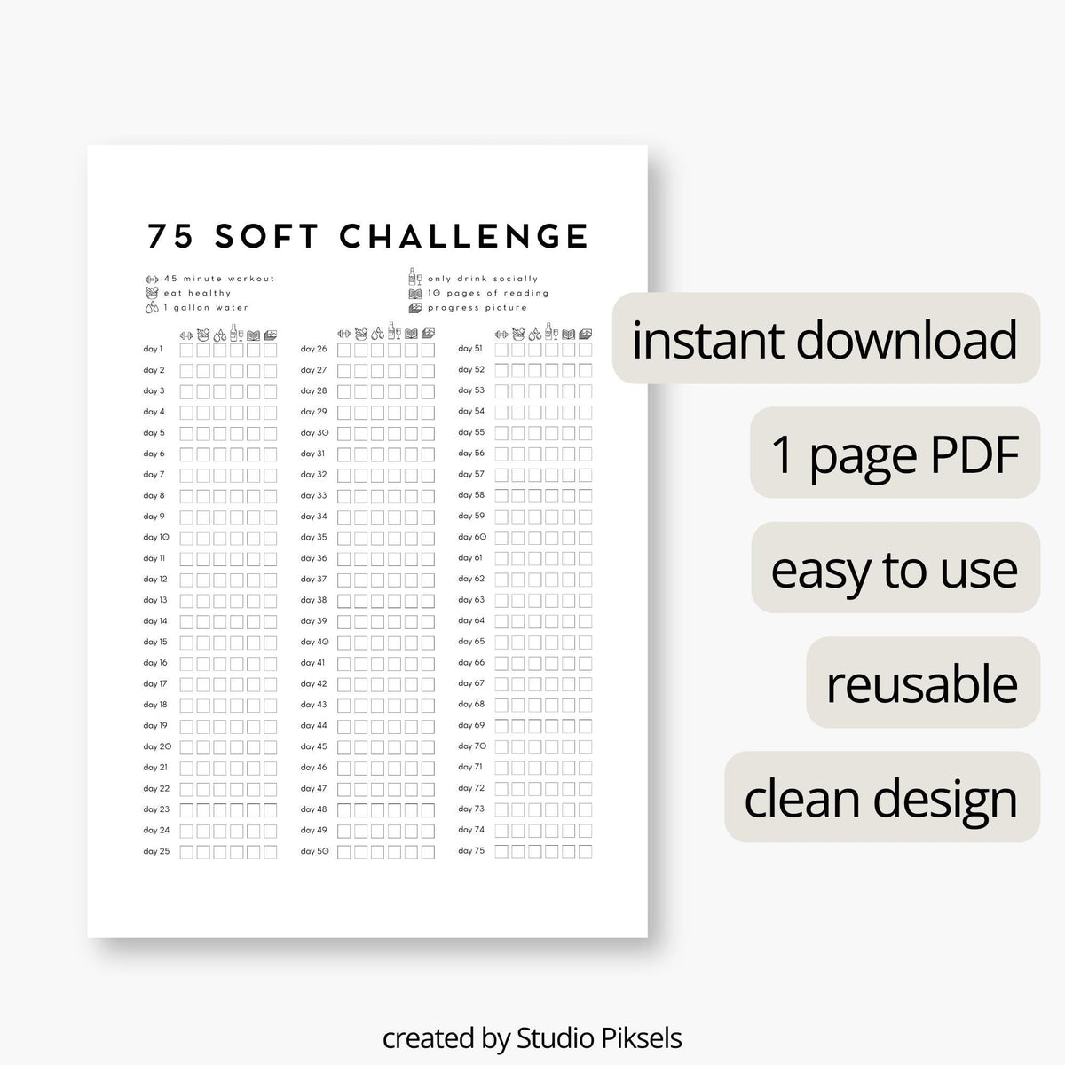 75 Hard Tracker Template | 75 Hard Challenge Printable PDF
