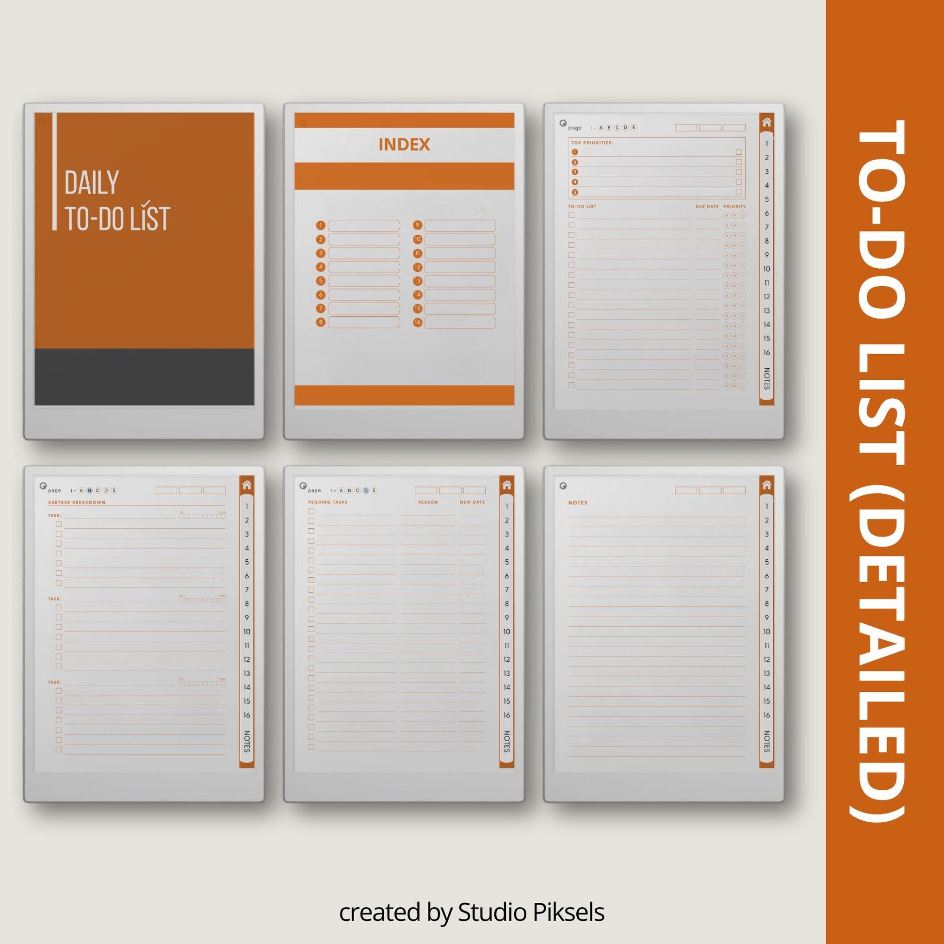 To Do List Mega Bundle PDF for reMarkable Paper Pro Move with 8 hyperlinked notebooks and customizable task list layouts.