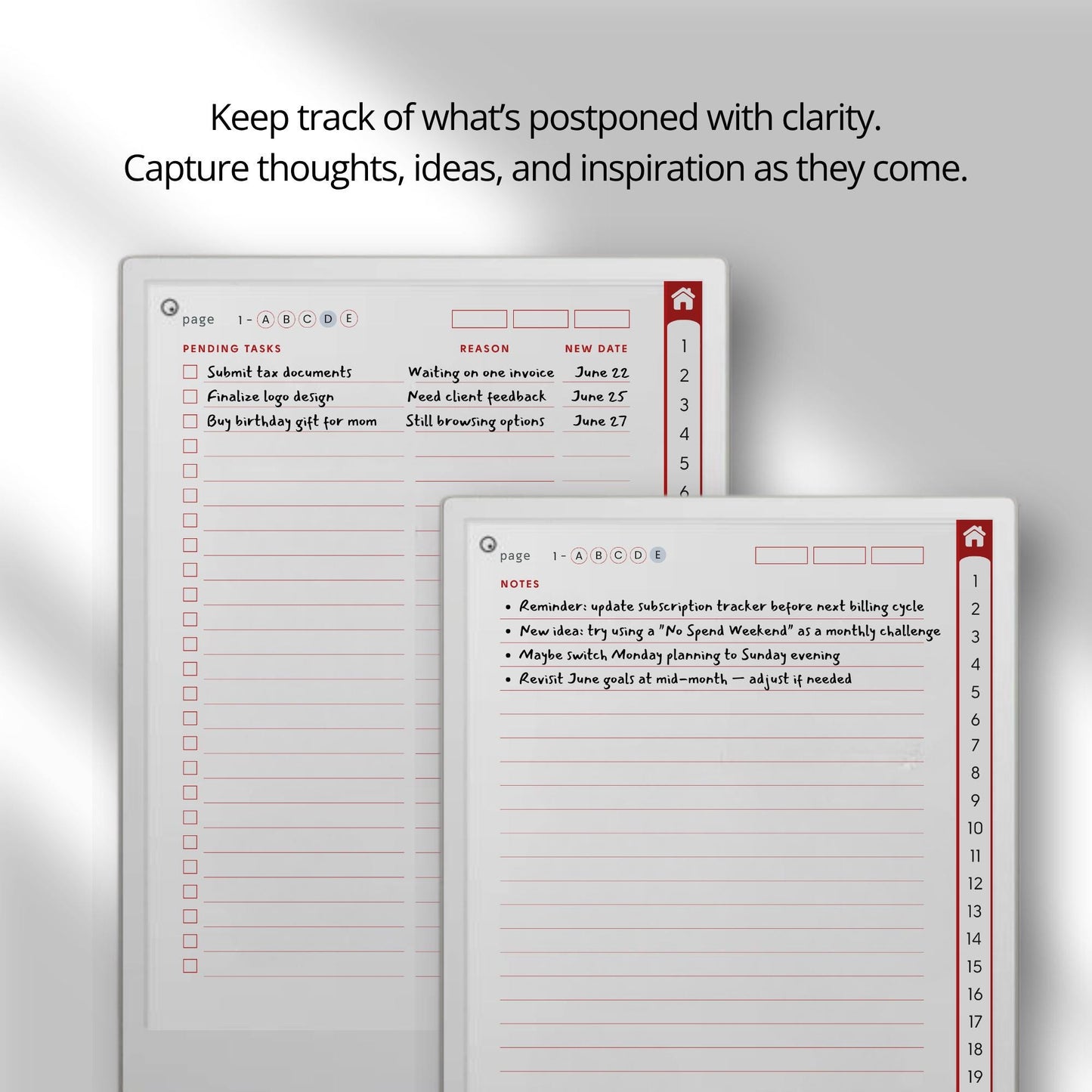 To Do List Mega Bundle PDF for reMarkable Paper Pro Move with 8 hyperlinked notebooks and customizable task list layouts.