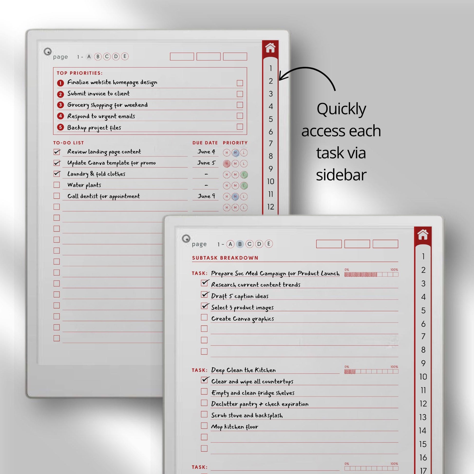 To Do List Mega Bundle PDF for reMarkable Paper Pro Move with 8 hyperlinked notebooks and customizable task list layouts.