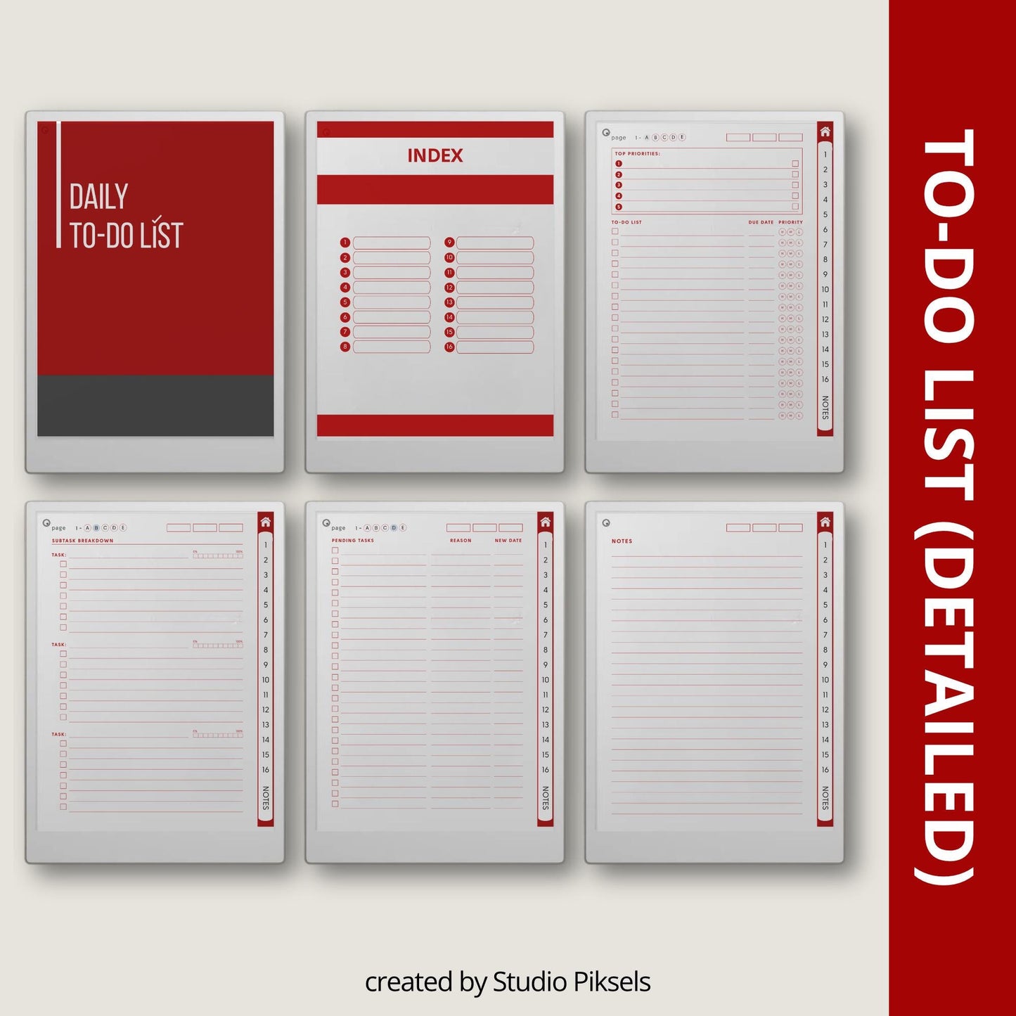 To Do List Mega Bundle PDF for reMarkable Paper Pro Move with 8 hyperlinked notebooks and customizable task list layouts.