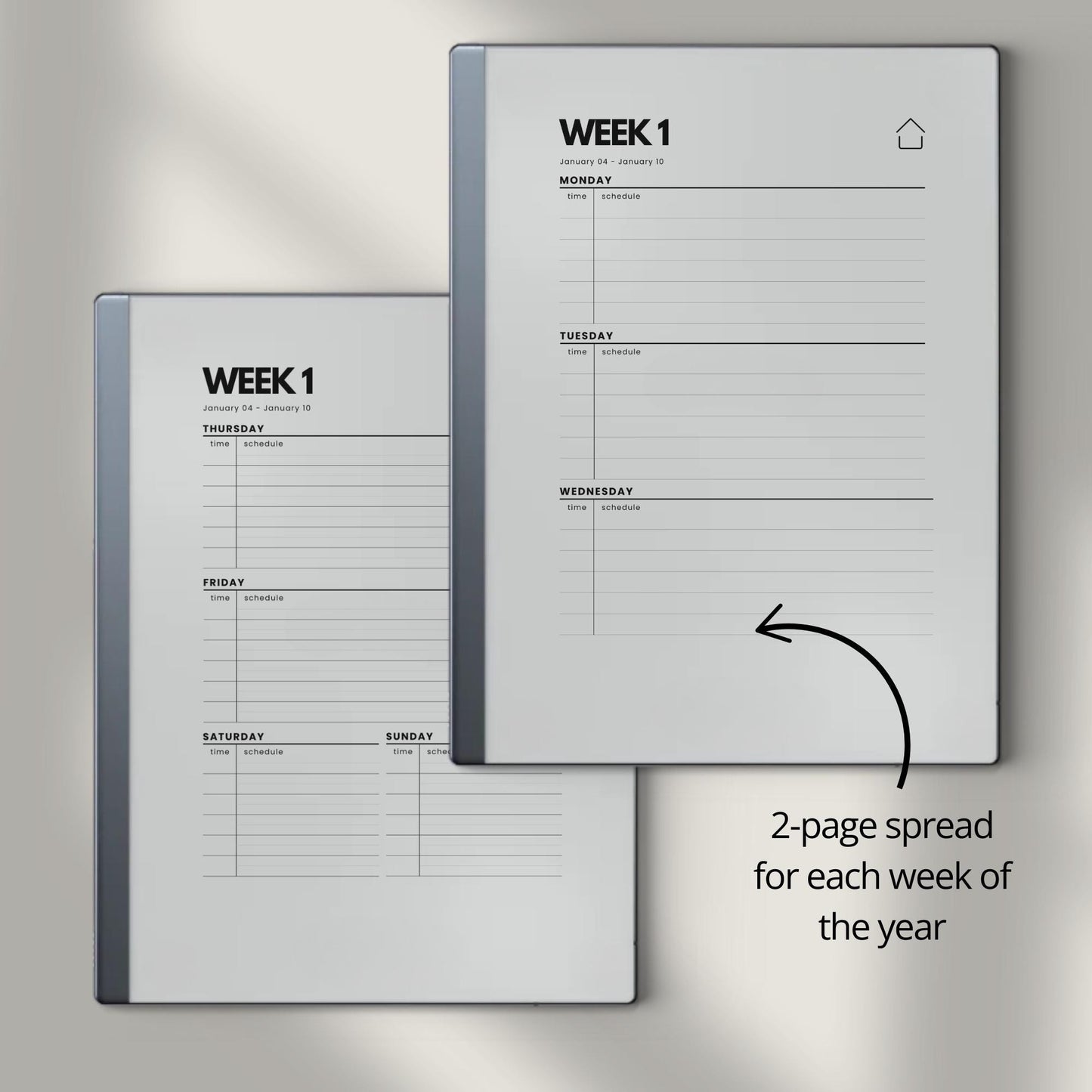 2026 + 2027 Hyperlinked Week Planner for reMarkable