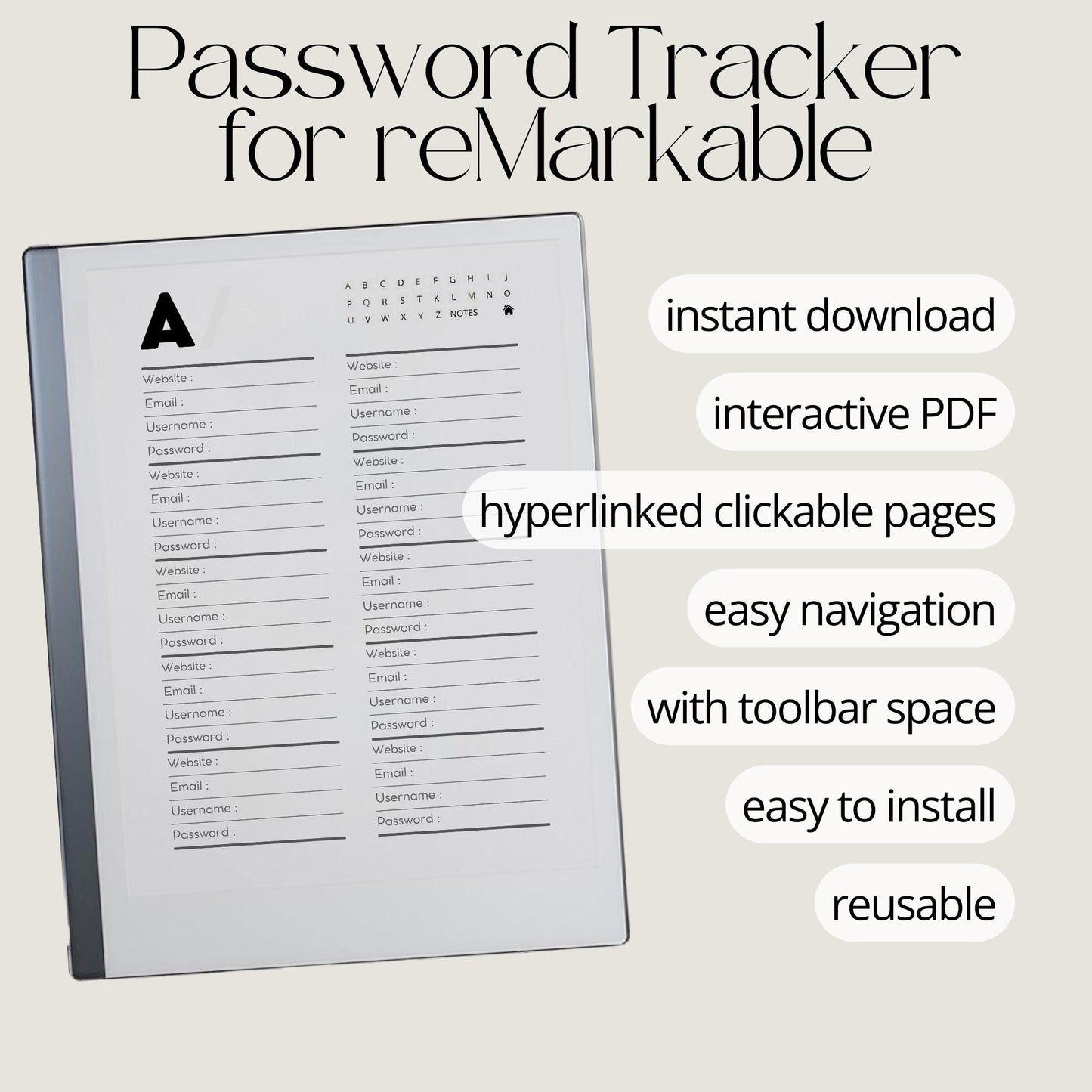 Password Tracker for reMarkable