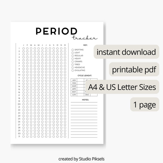 Printable Period Tracker, Ovulation Tracker, Period Planner
