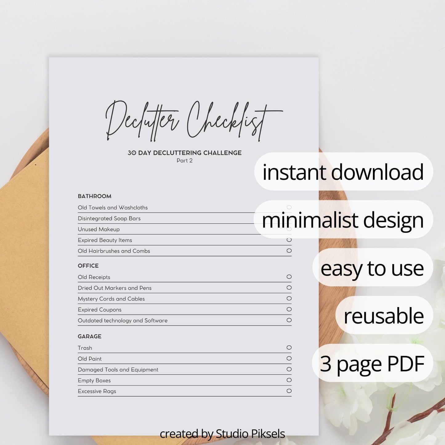 Decluttering Challenge Planner, Decluttering Checklist PDF Printable
