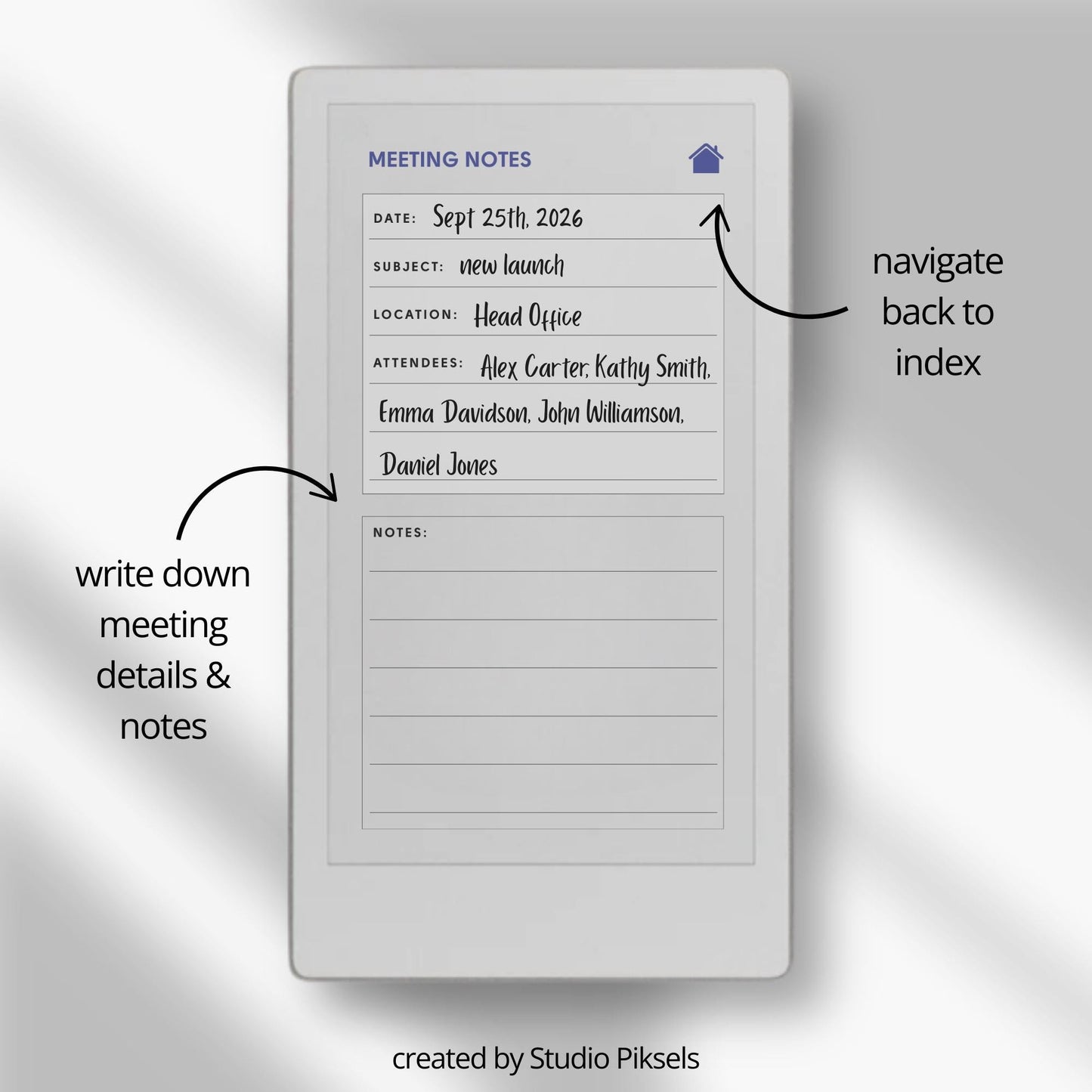 Hyperlinked Meeting Minutes Notebook for reMarkable Paper Pro Move