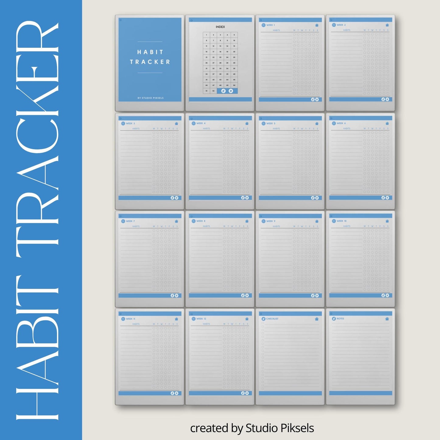 Habit Tracker for reMarkable Paper Pro: 52-Week Habit Planning Notebook with Weekly Habit Lists, Notes & Checklists