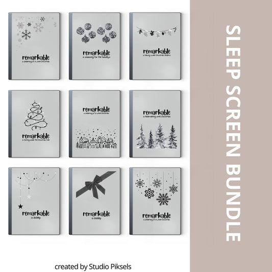 Christmas sleep screen bundle for reMarkable 2 and reMarkable Paper Pure with festive holiday and winter artwork in PNG and PDF format