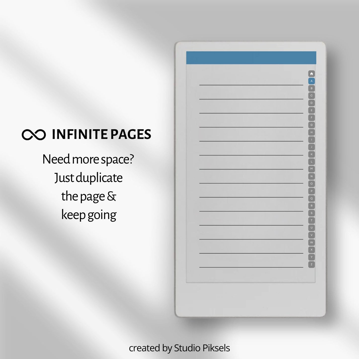 A–Z Indexed Notebook for reMarkable Paper Pro in three color versions.