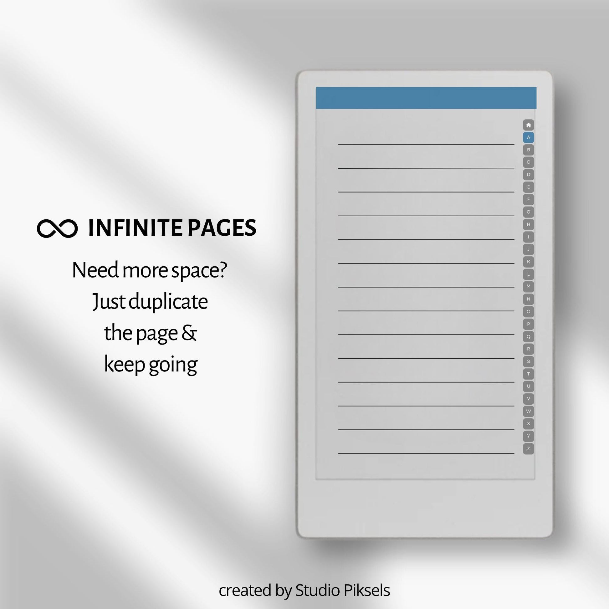 A–Z Indexed Notebook for reMarkable Paper Pro in three color versions.