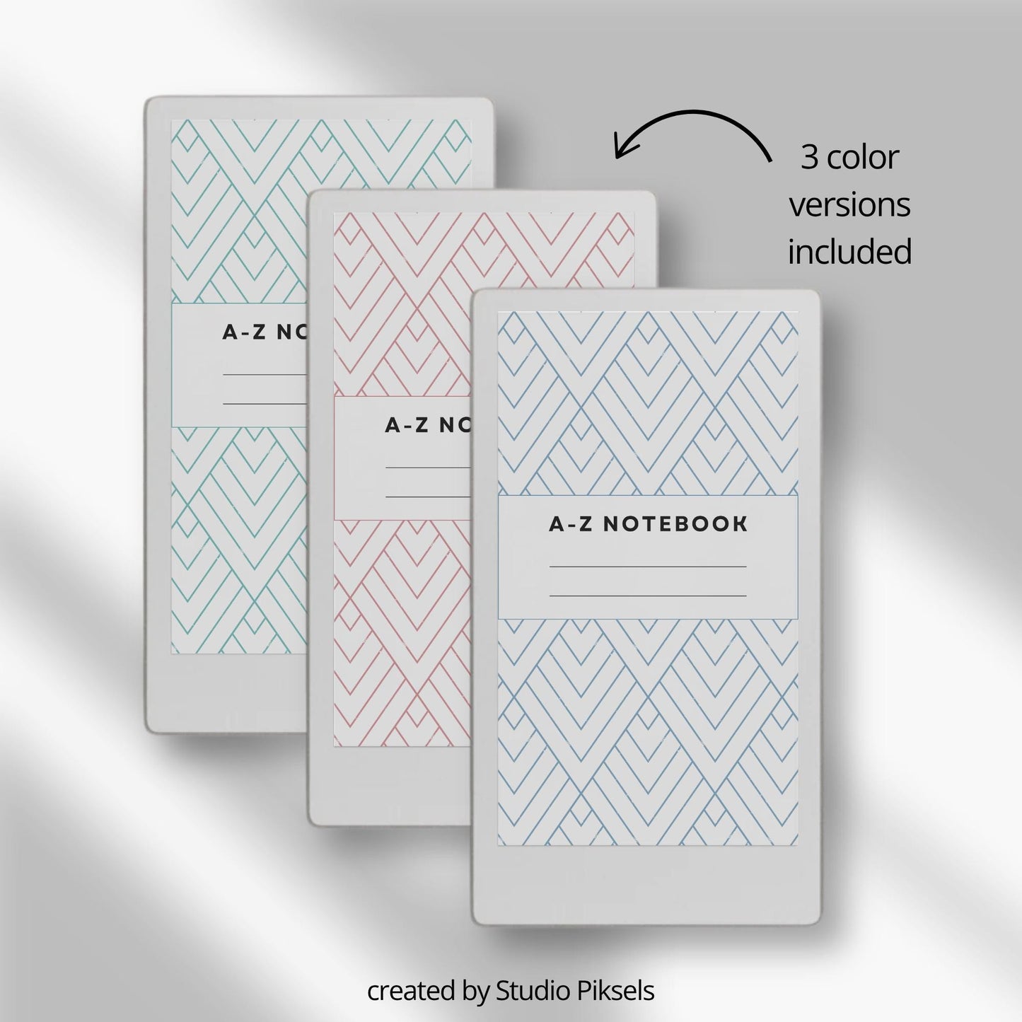 A–Z Indexed Notebook for reMarkable Paper Pro in three color versions.