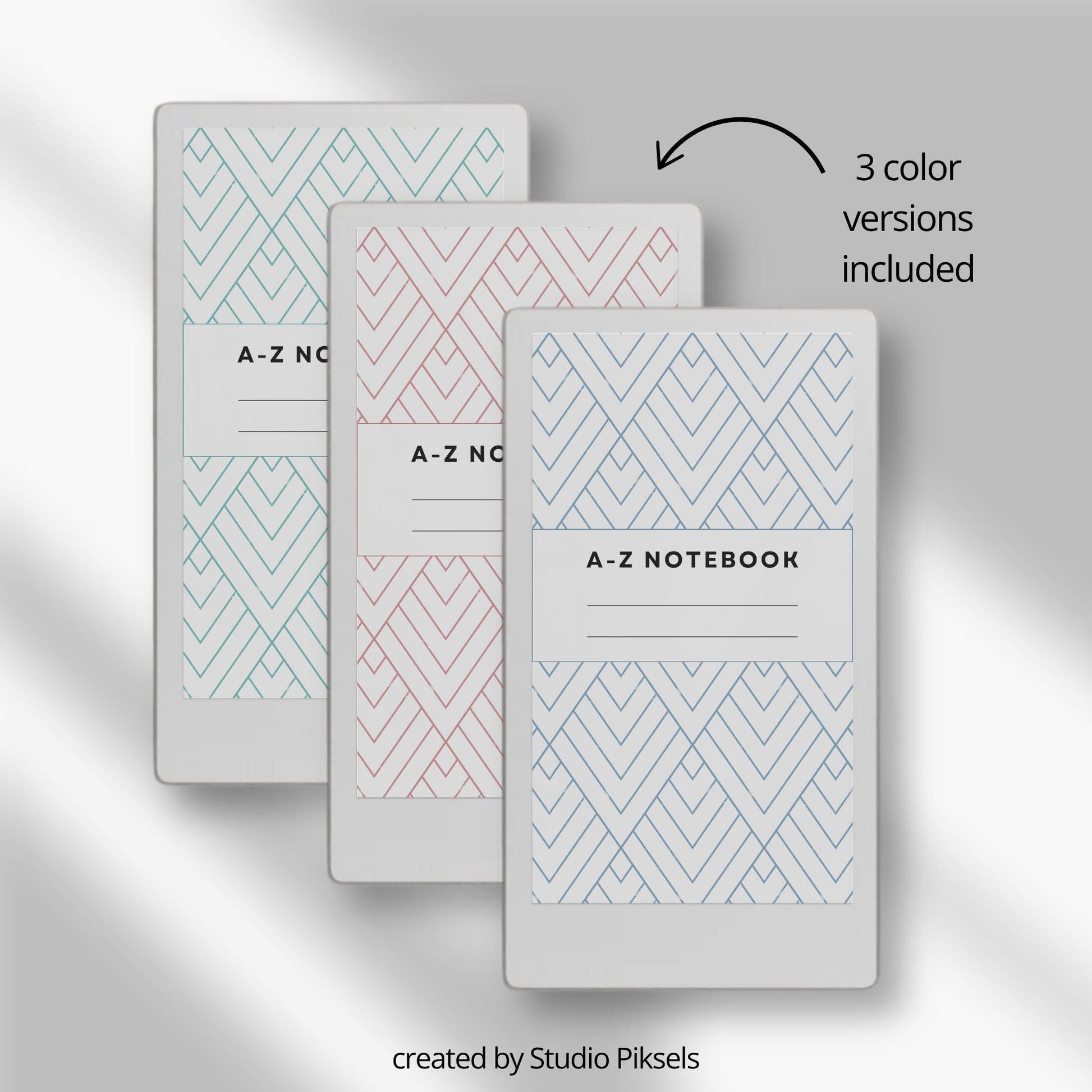 A–Z Indexed Notebook for reMarkable Paper Pro in three color versions.