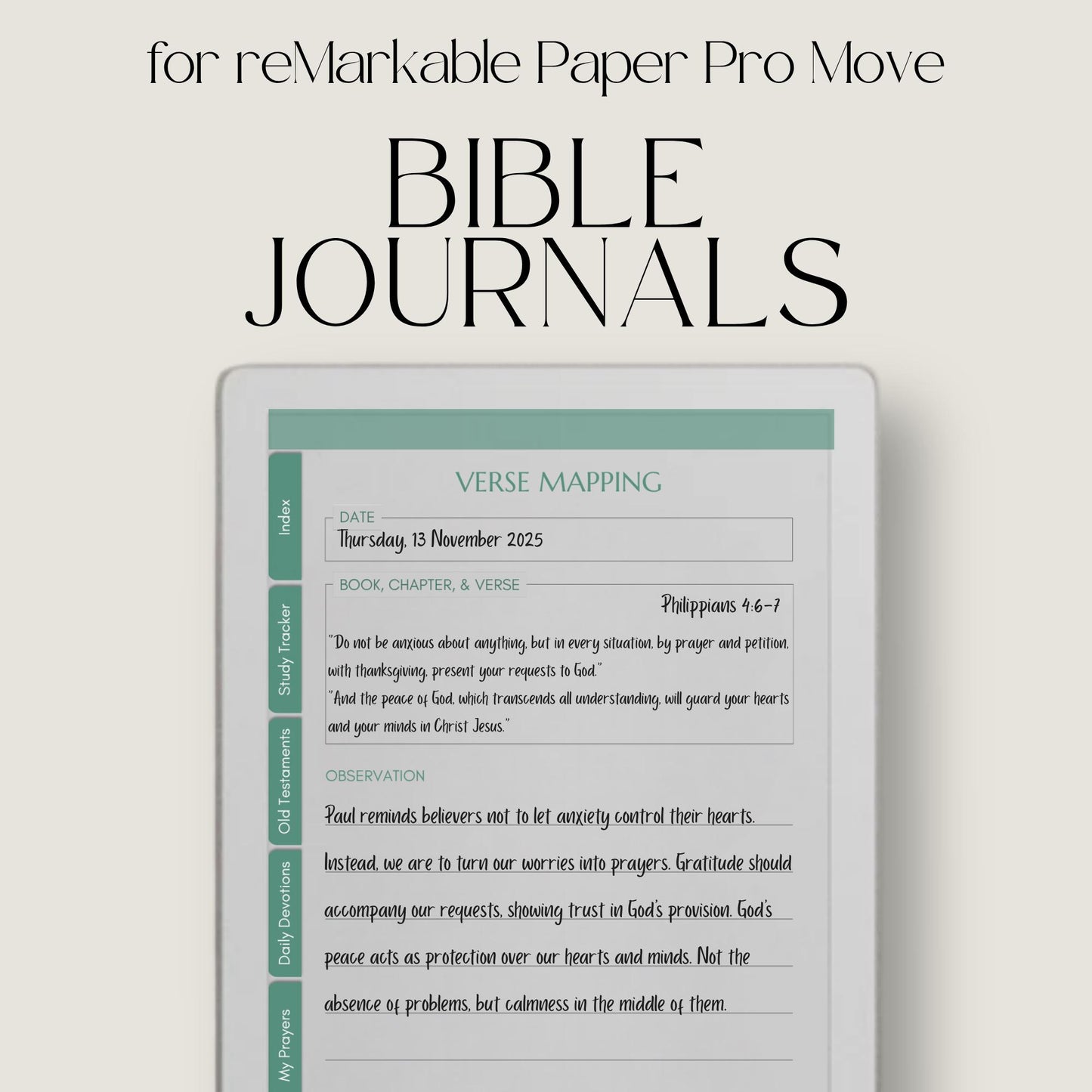 Bible study journal bundle for reMarkable Paper Pro Move with hyperlinked spiritual journals.