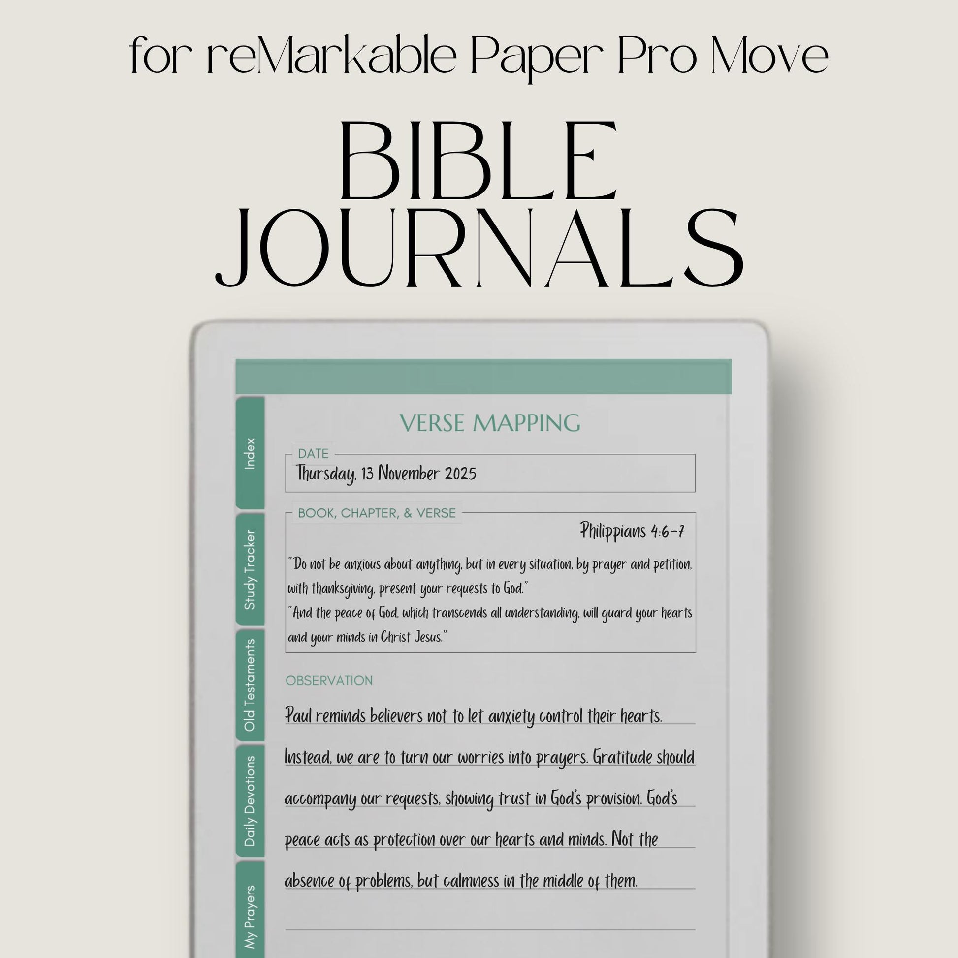 Bible study journal bundle for reMarkable Paper Pro Move with hyperlinked spiritual journals.