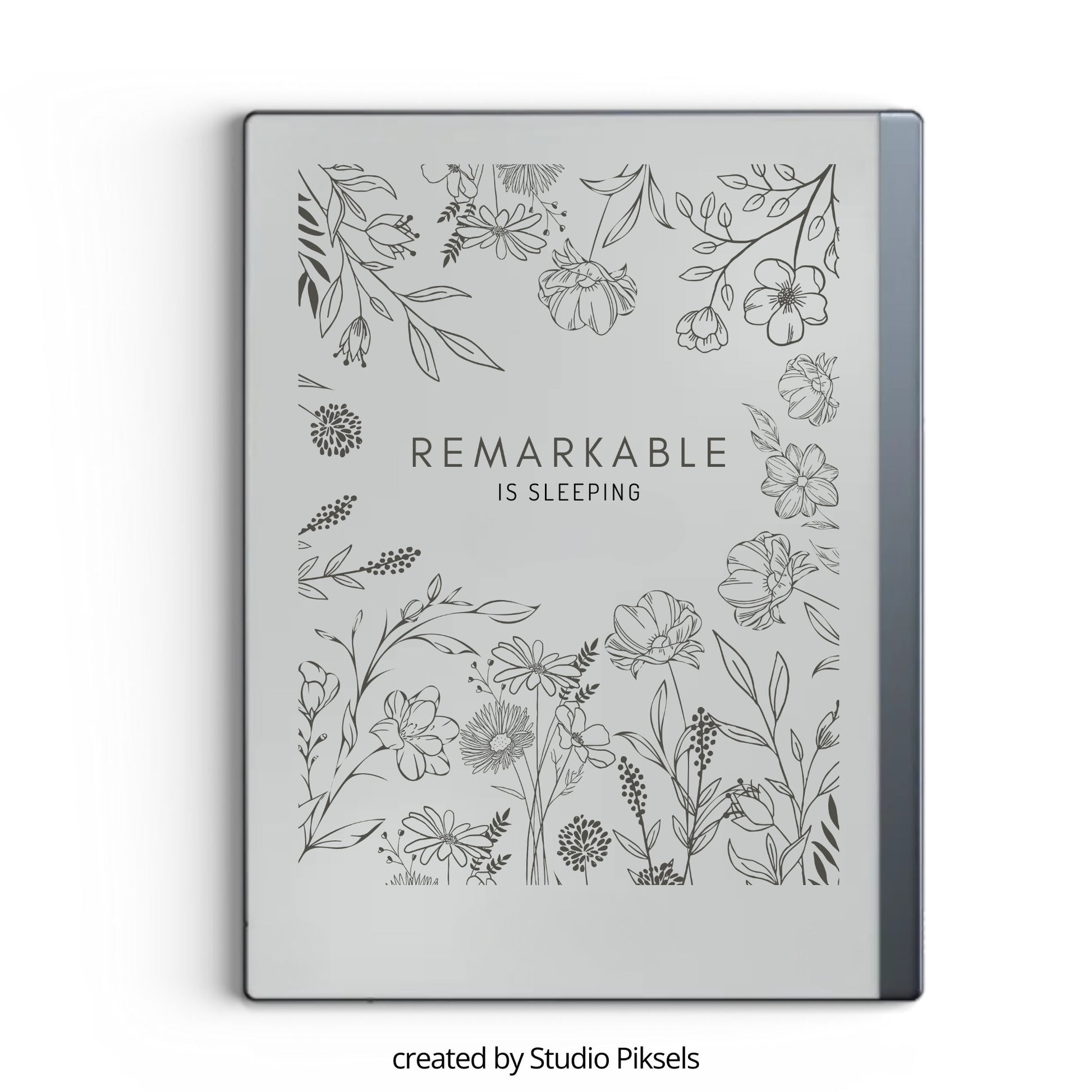 Botanical Line Art Sleep Screen for reMarkable 2 and reMarkable Paper Pure featuring minimalist monochrome botanical artwork for e-ink tablets.