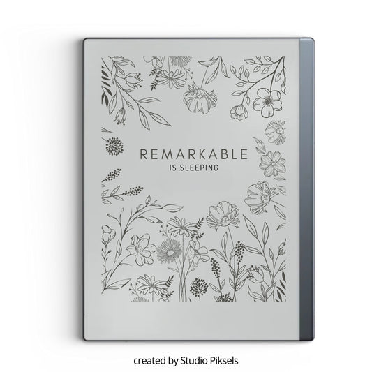 Botanical Line Art Sleep Screen for reMarkable 2 and reMarkable Paper Pure featuring minimalist monochrome botanical artwork for e-ink tablets.